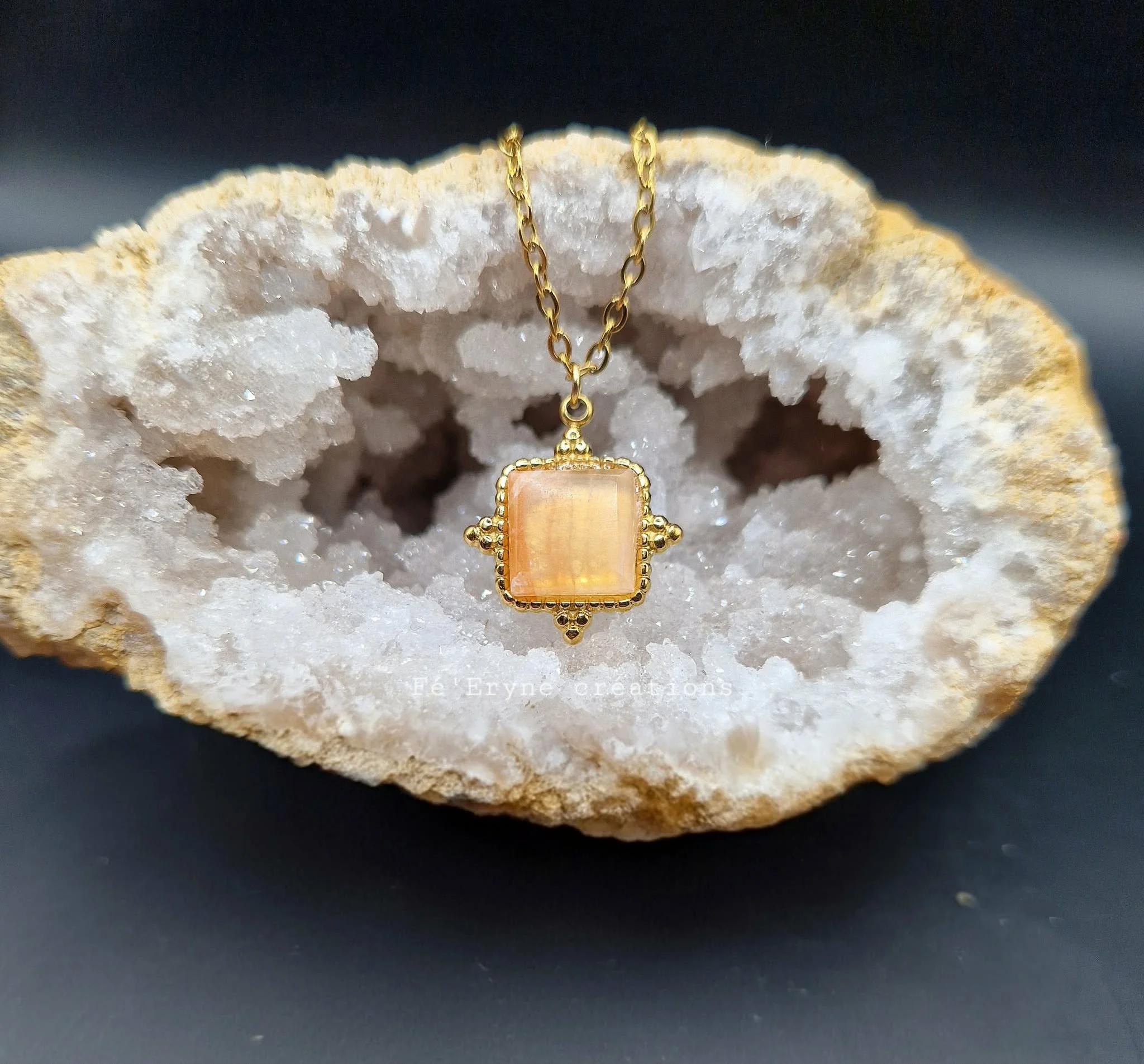 Collier Calcite ferrugineuse et Acier inoxydable - Made in France