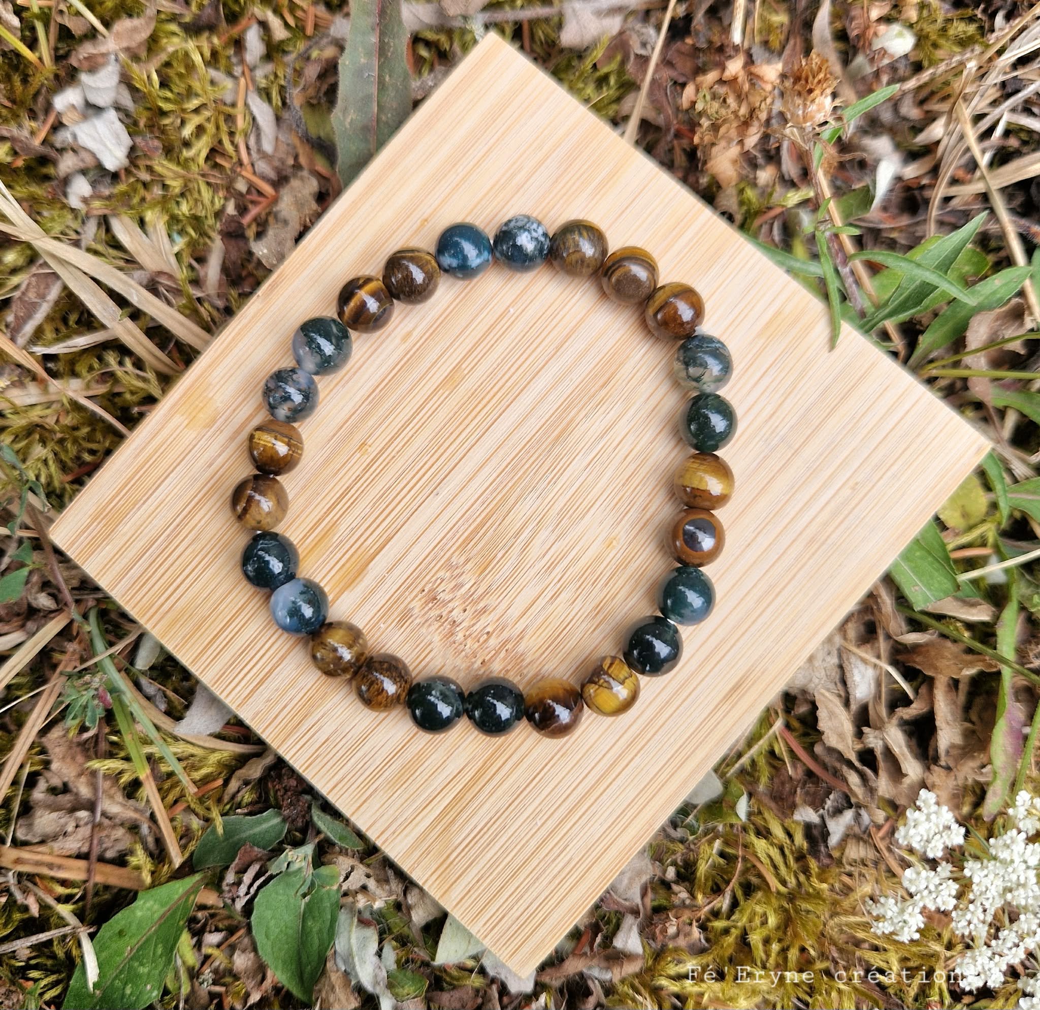 Bracelet Homme - Oeil de tigre et Agate mousse