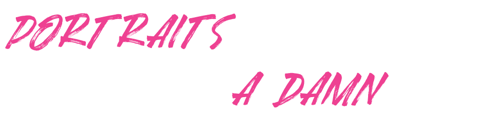 Text image reading "PORTFOLIOS for people who give A DAMN" with "PORTFOLIOS" and "A DAMN" in pink and the rest in white on a black background.