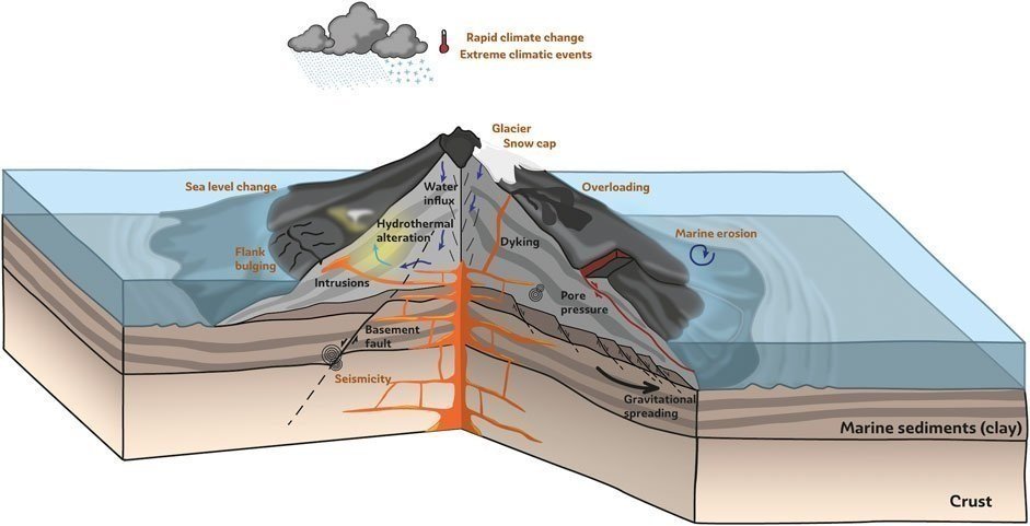 Biotic consequences of a volcanic flank collapse. (a) Flank collapse is