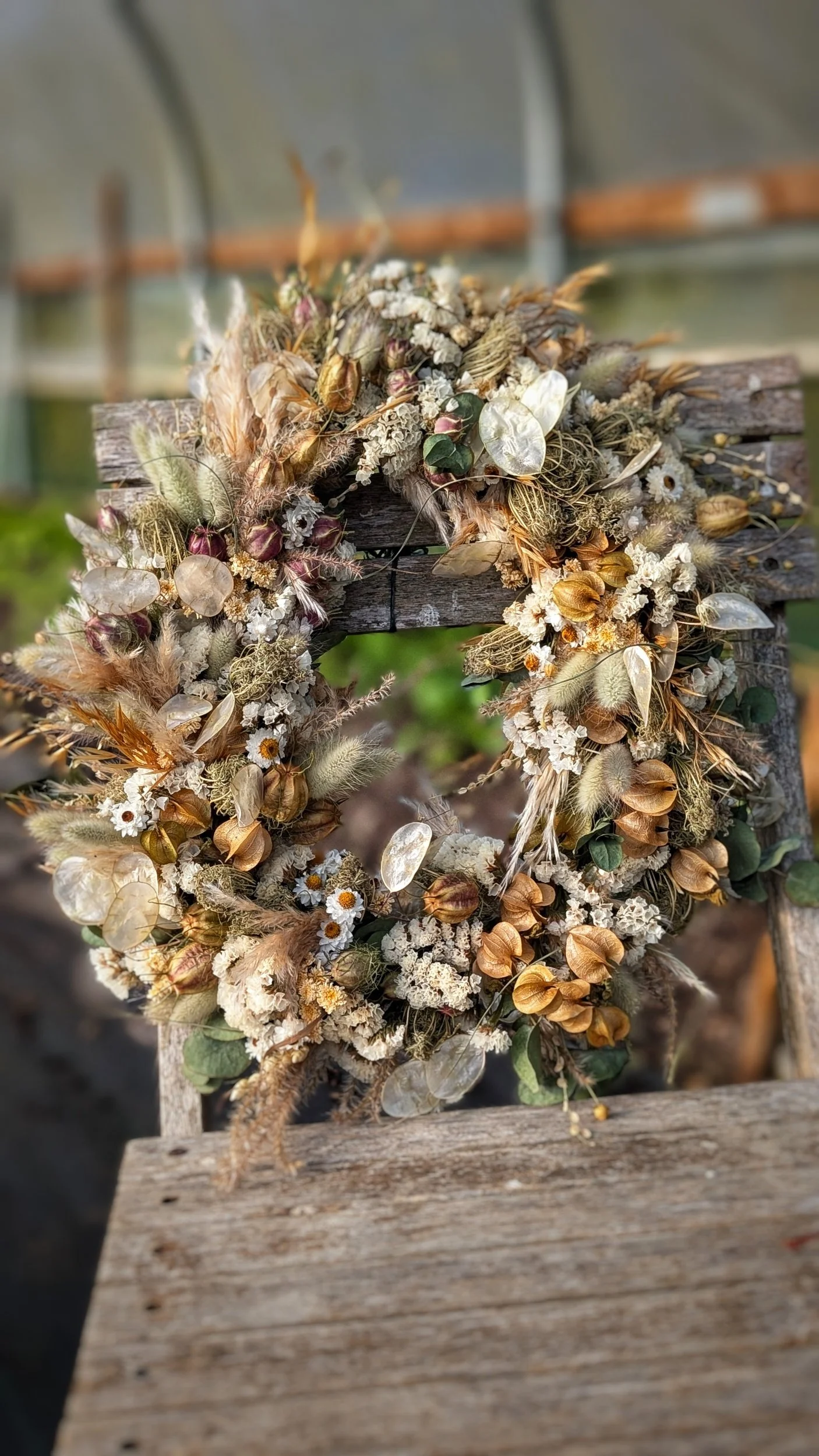 Dried Flower Wreath - Pale greens and Whites