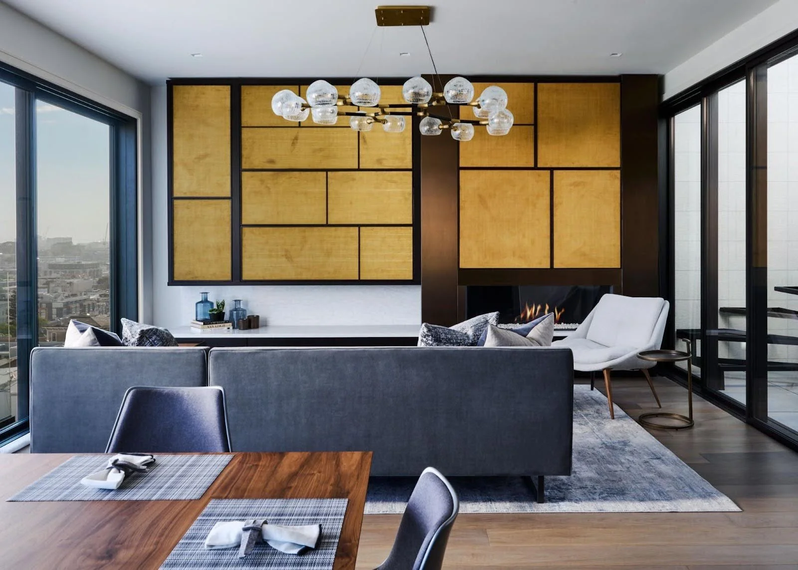Custom-fit bespoke wooden cabinets in a San Francisco bachelor pad, designed to maximize storage in a super-specific corner of the room..