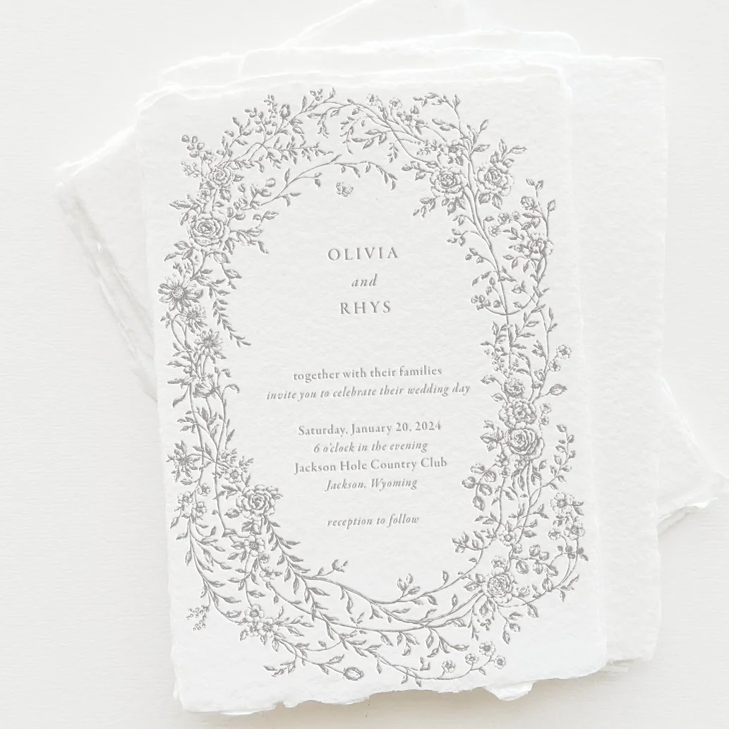 Our beloved Olivia invitation is stunning on either handmade paper or double thick cotton.