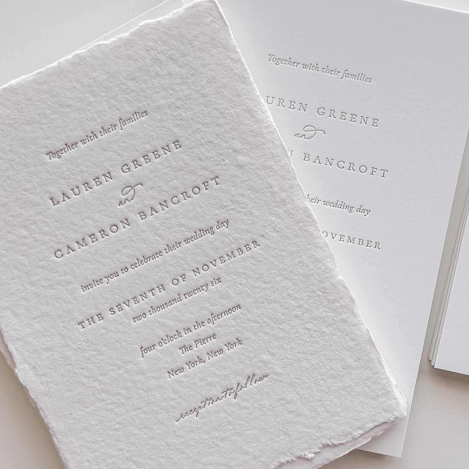 Letterpress and foil? YES, please .... I am a little obsessed over our light gold foil. Minimal shine, but just enough for the wow factor. I am not a designer who is into the gaudy type of gold, so this is a perfect combination!

Letterpress Wedding 