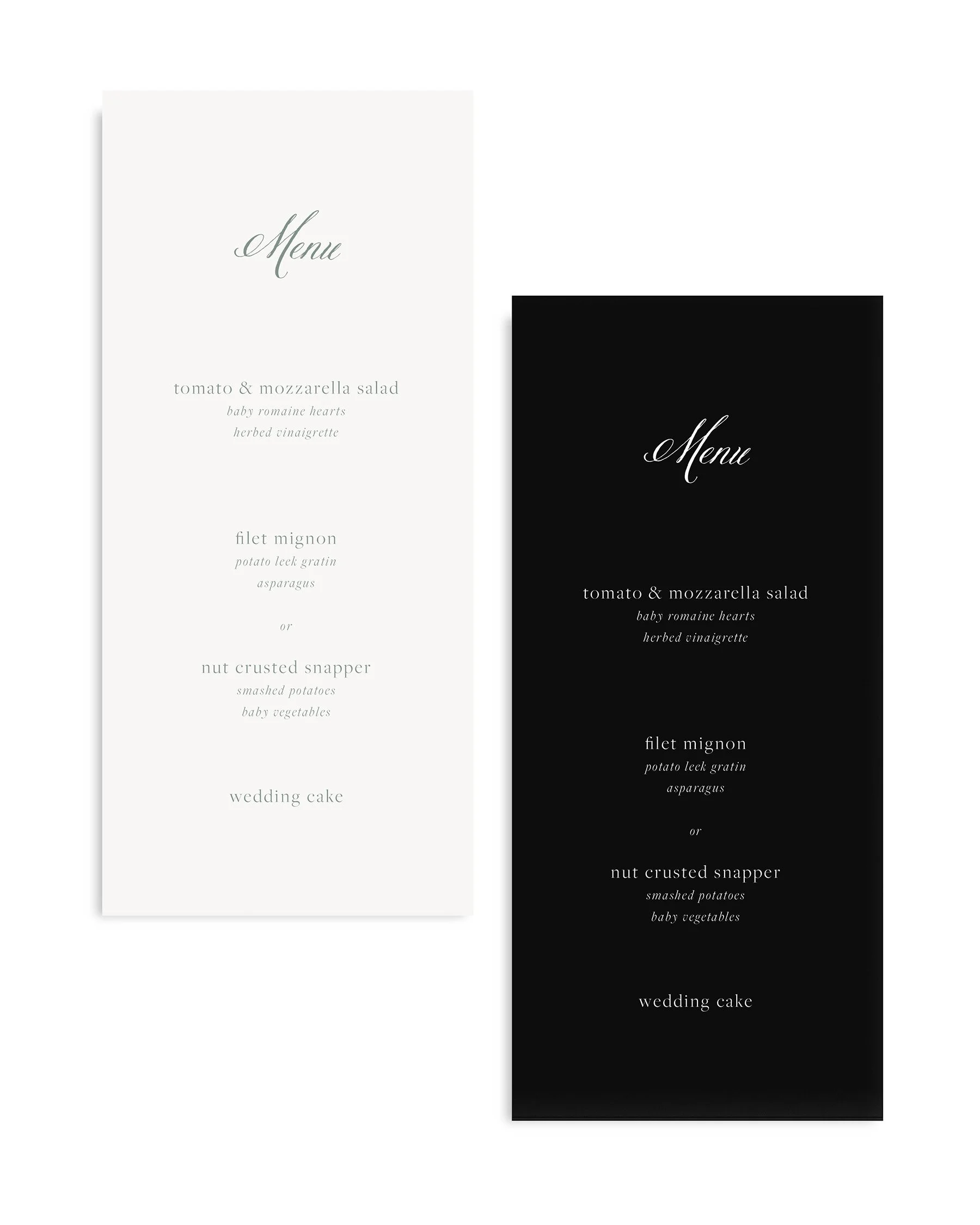 Amelia Wedding Menus
