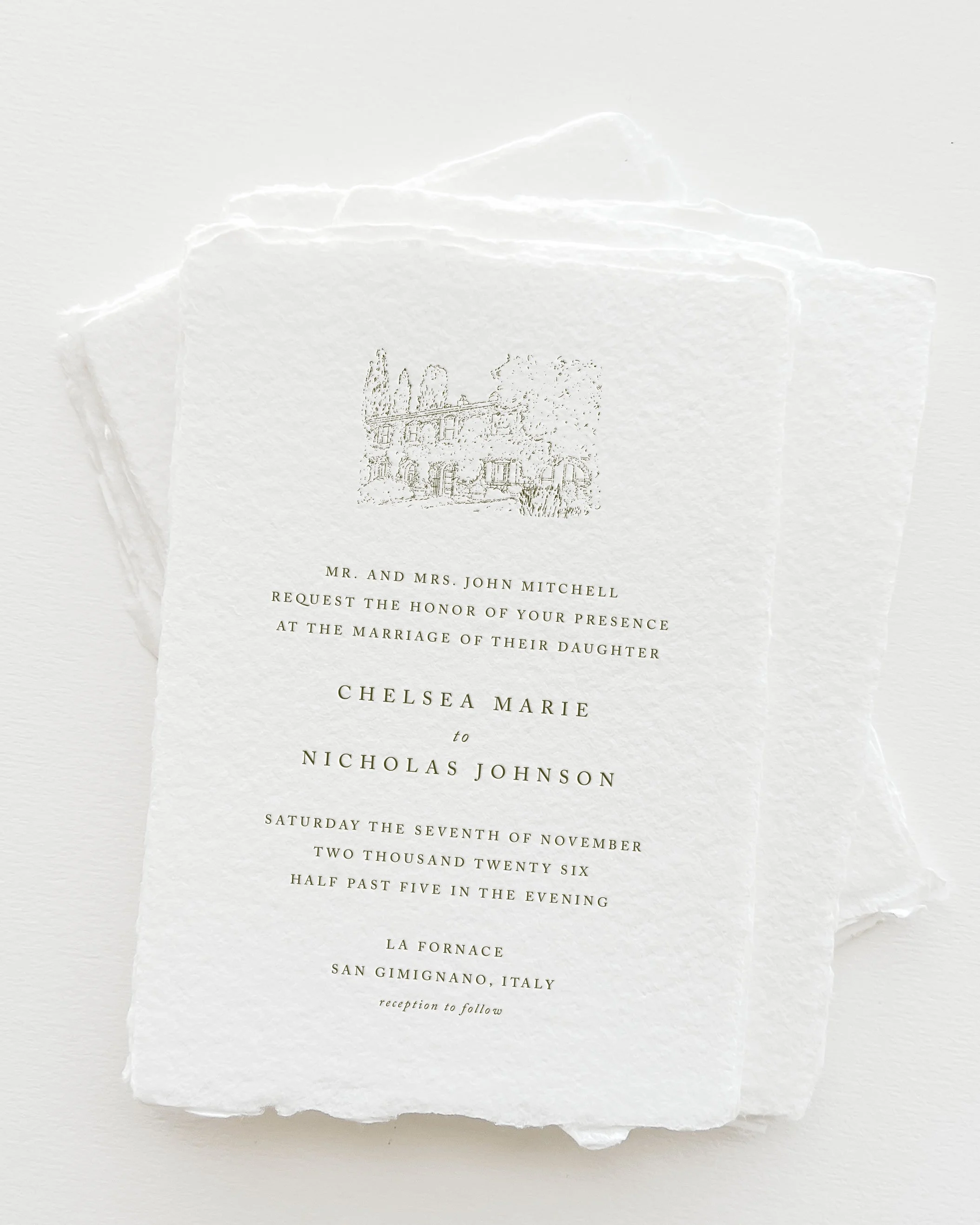 Chelsea Custom Venue Illustration Wedding Invitations