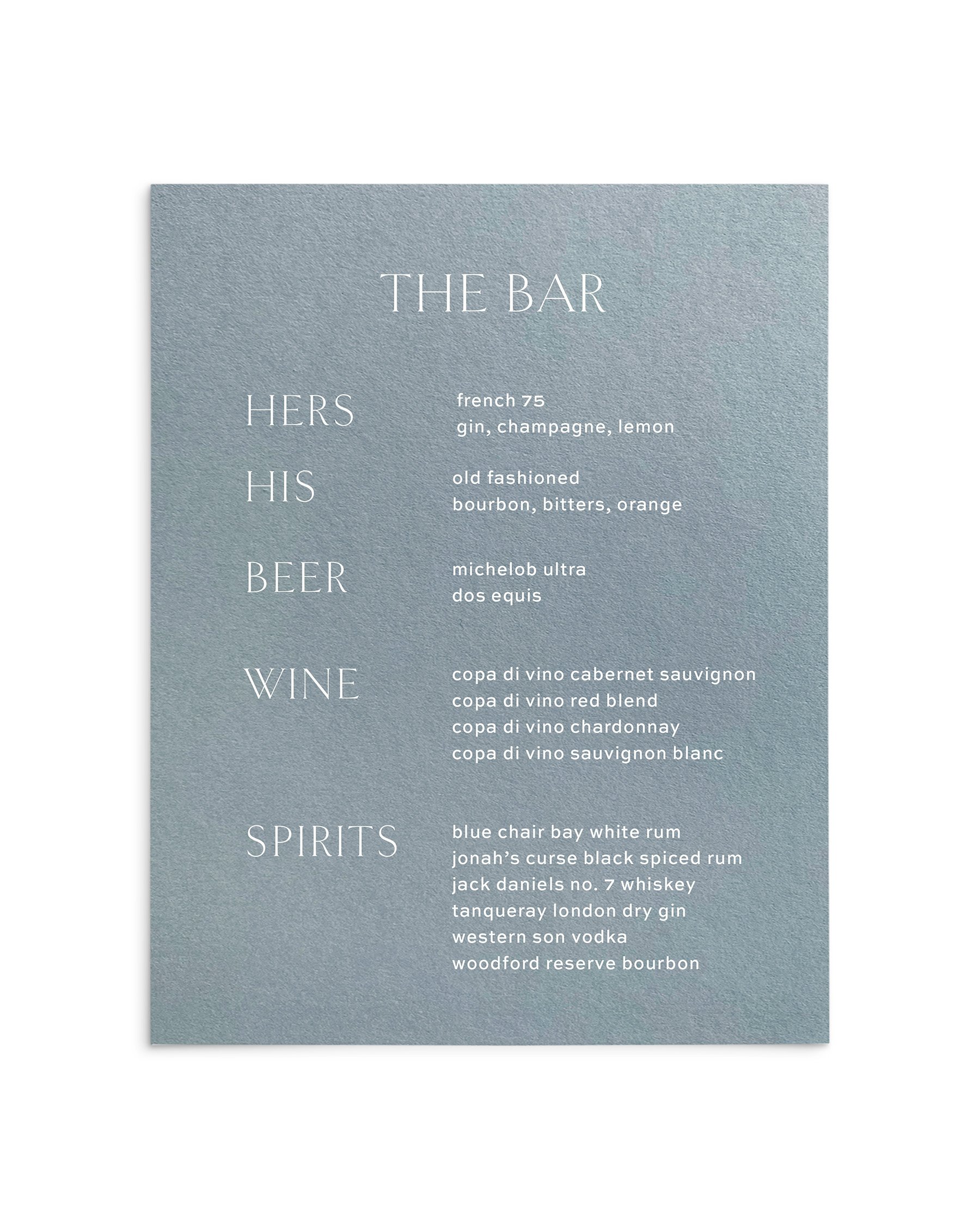 Charlotte Wedding Bar Menu
