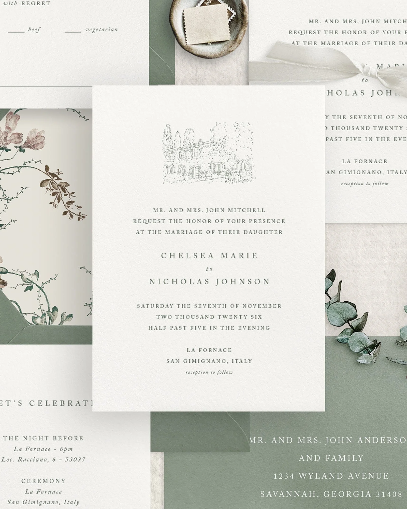 Chelsea Letterpress Green Wedding Invitations copy.jpg