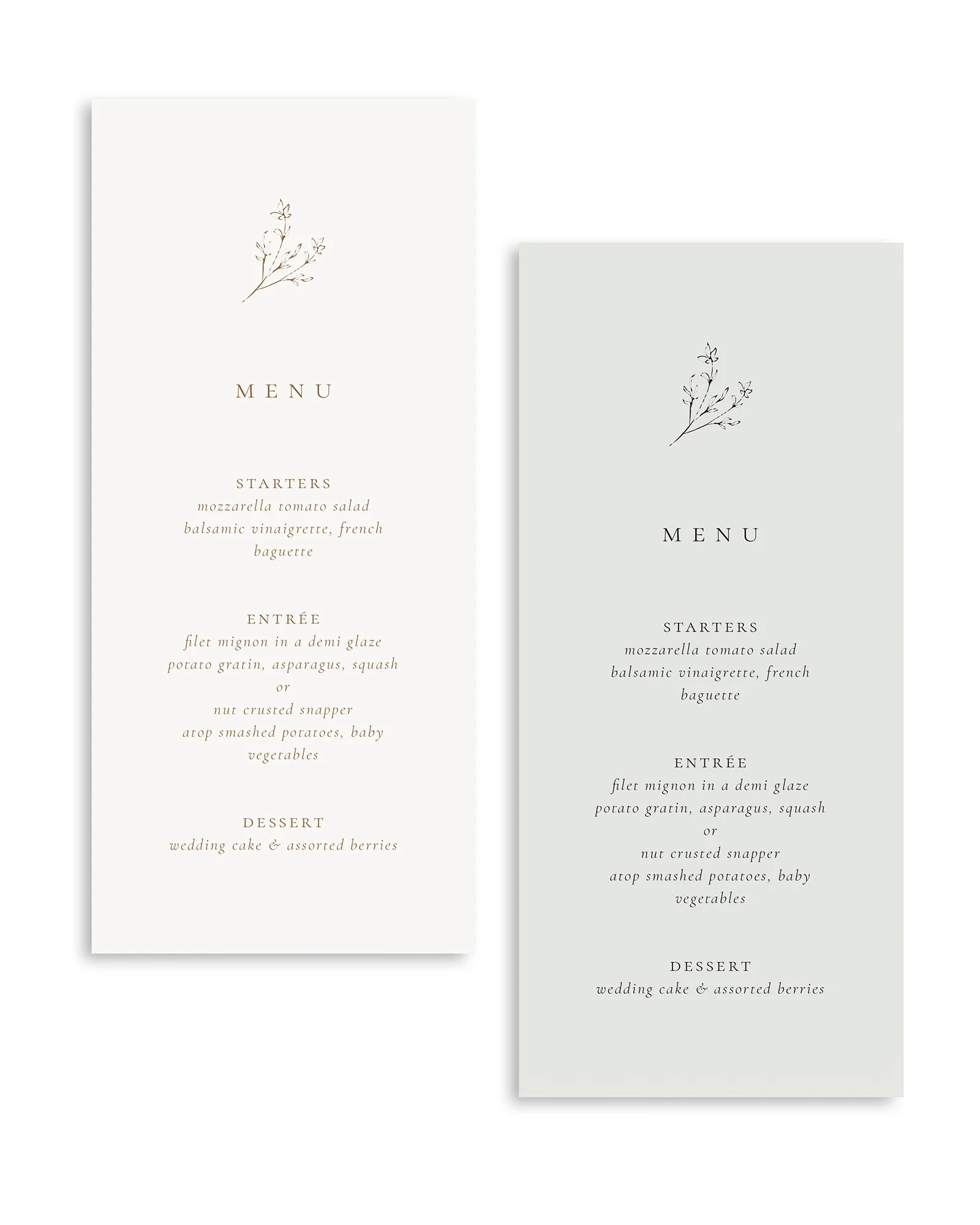 Piper Wedding Menus