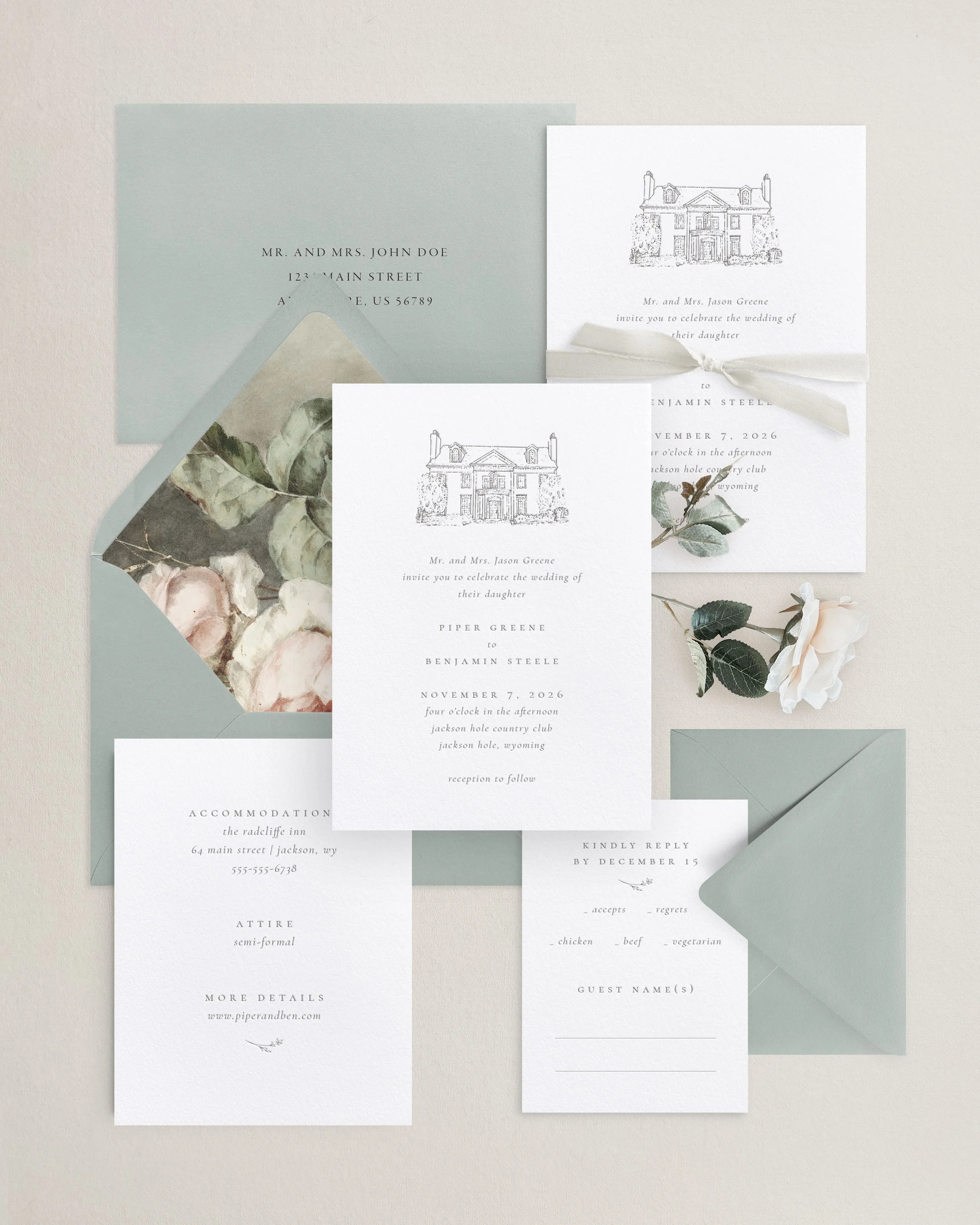 Piper Custom Venue Illustration Wedding Invitations