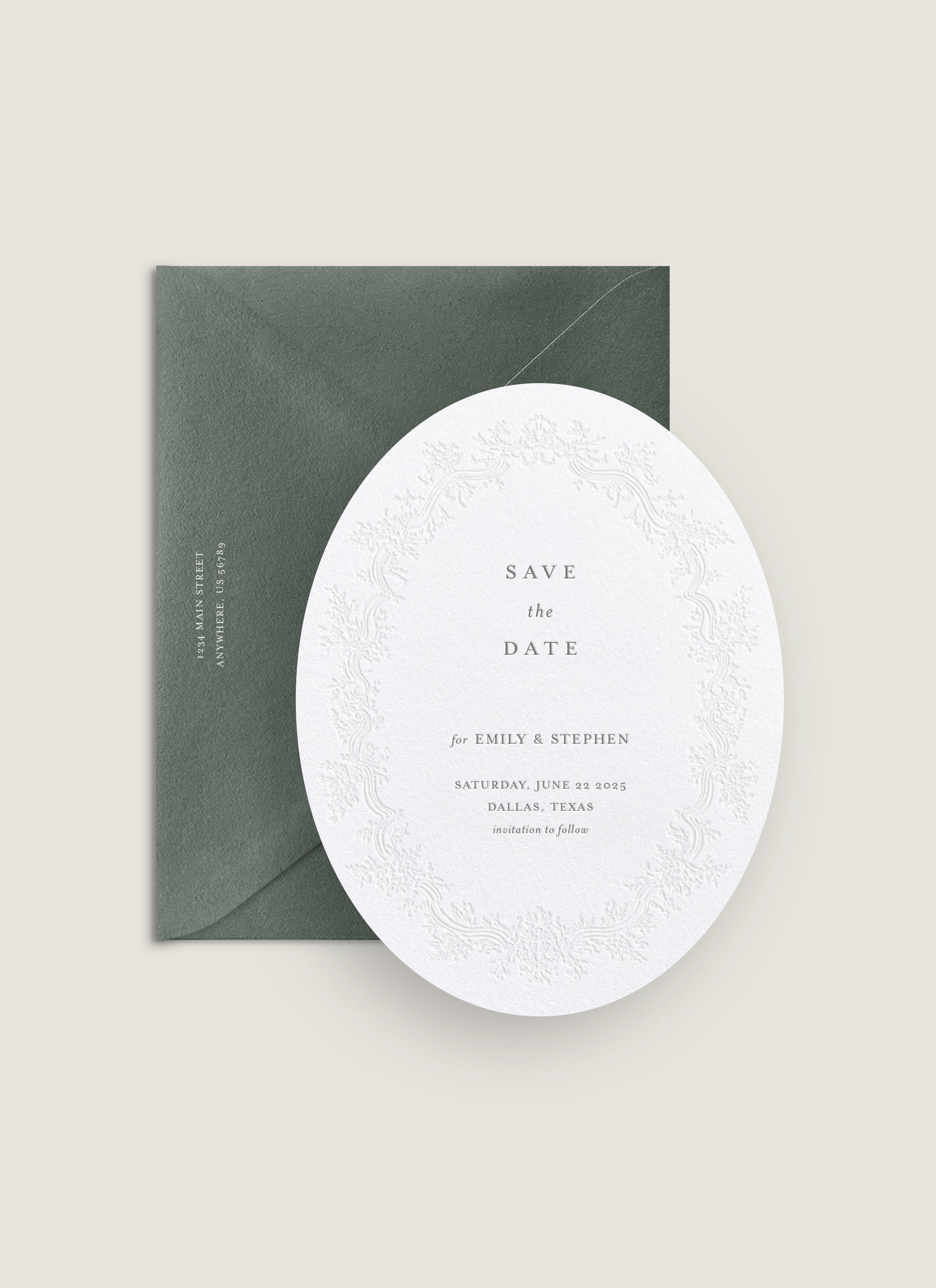 Emily Letterpress Oval Save the Dates
