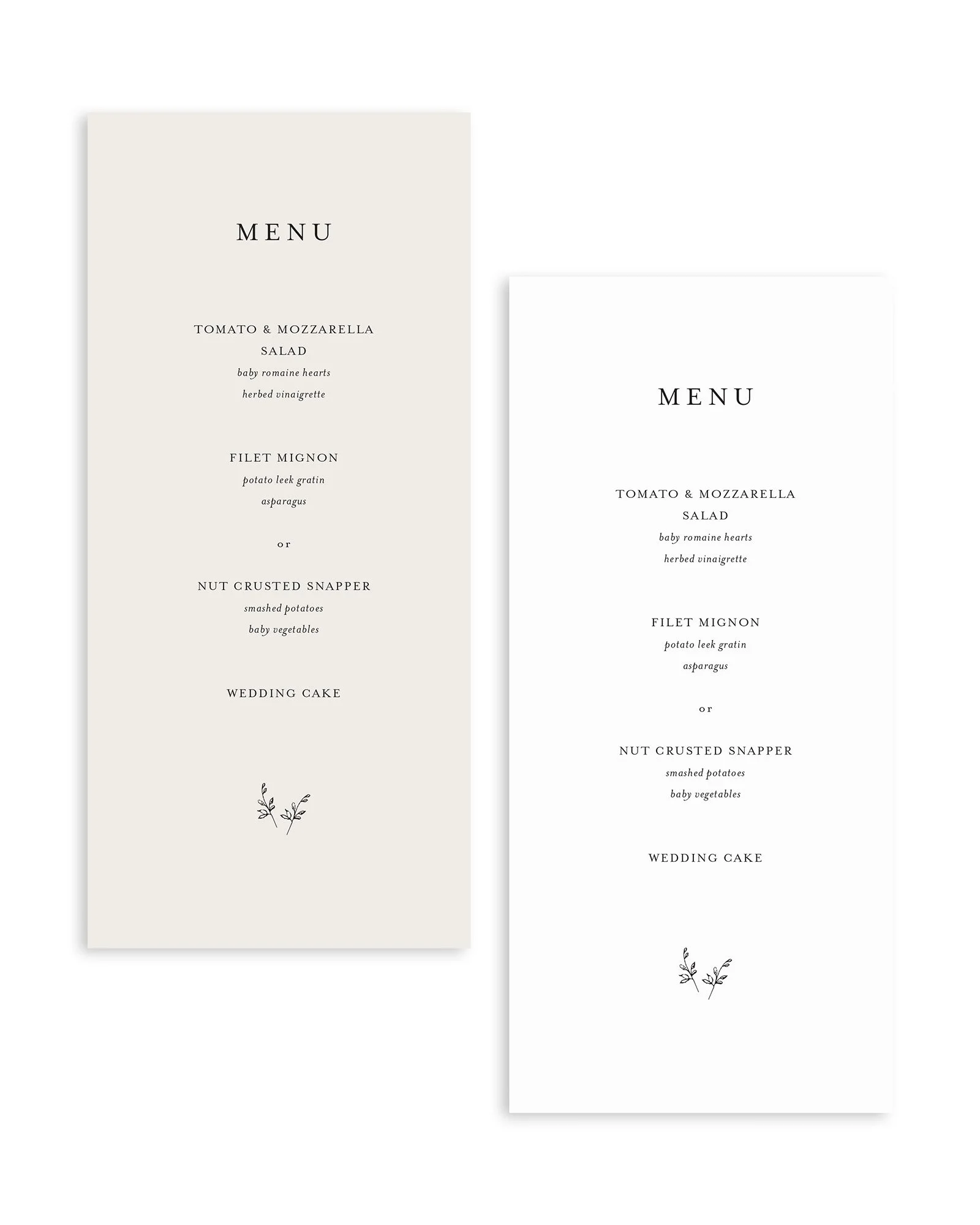 Emily Wedding Menus