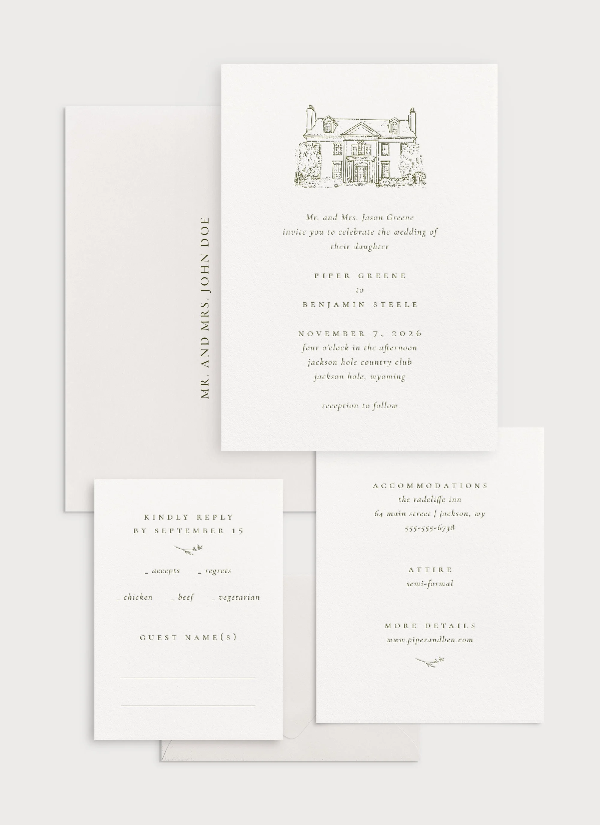 Piper Custom Venue Illustration Wedding Invitations