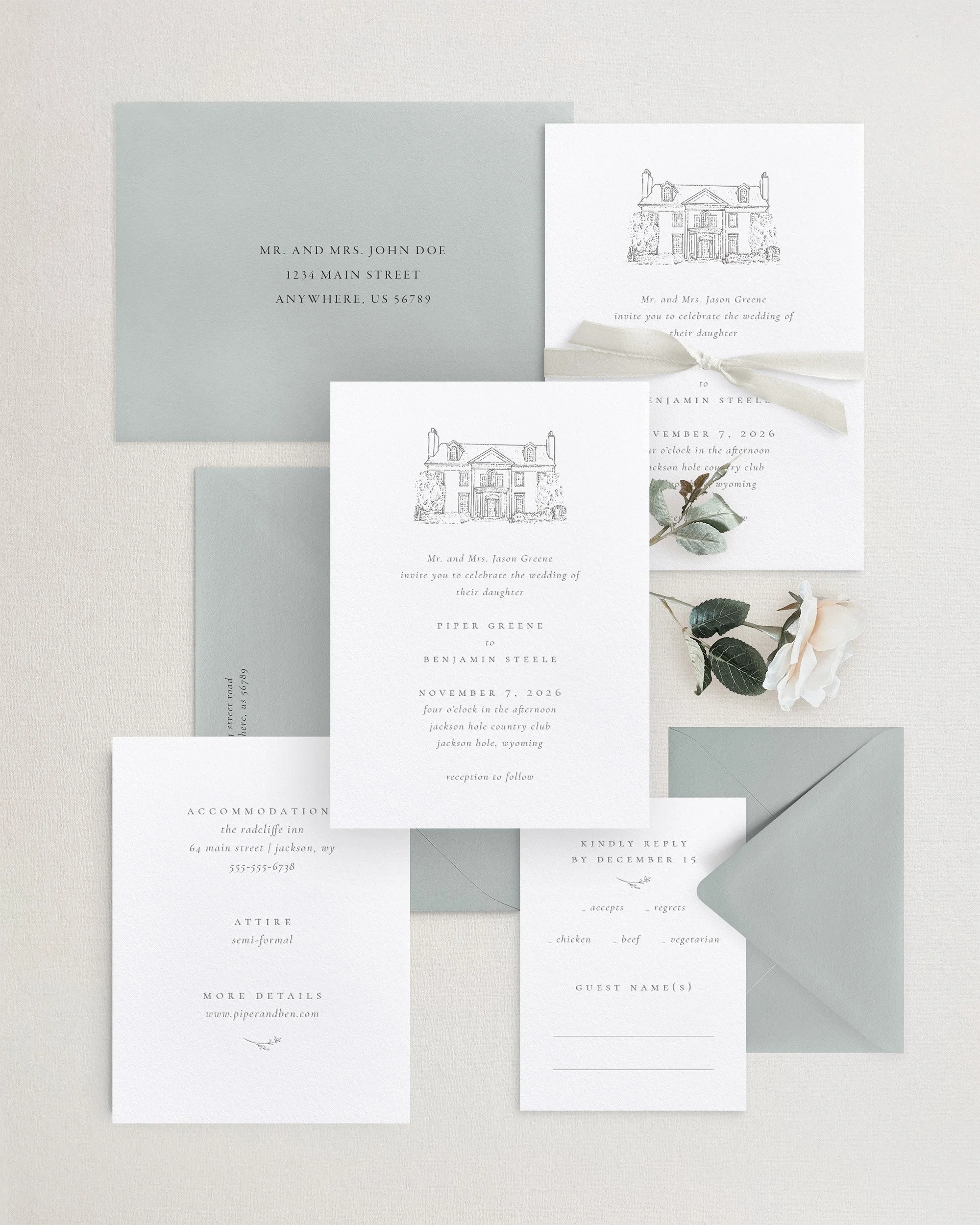 Piper Custom Venue Illustration Wedding Invitations