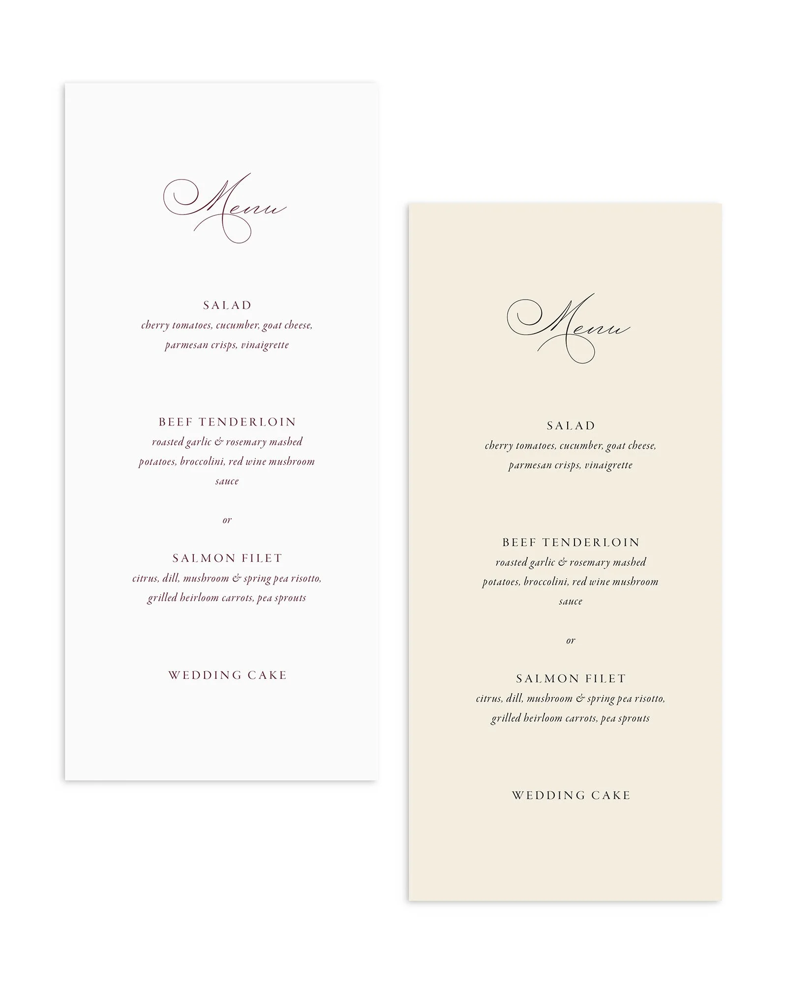 Elizabeth Wedding Menus