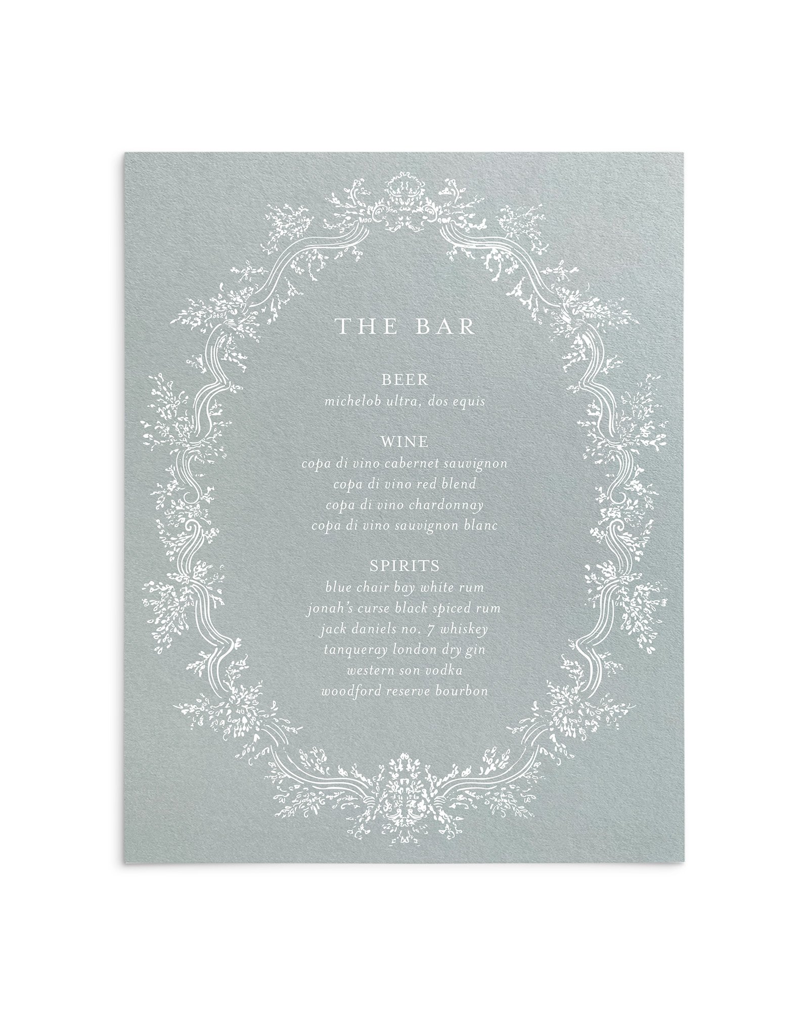 Emily Wedding Bar Menu