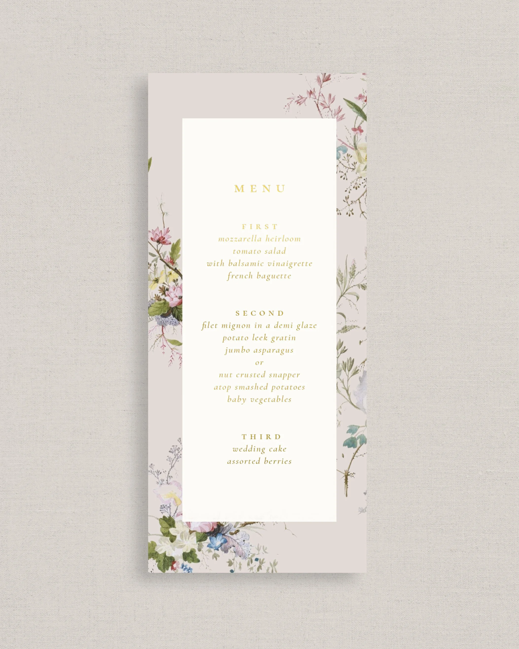 Foil Letterpress Menus - Des Fleurs