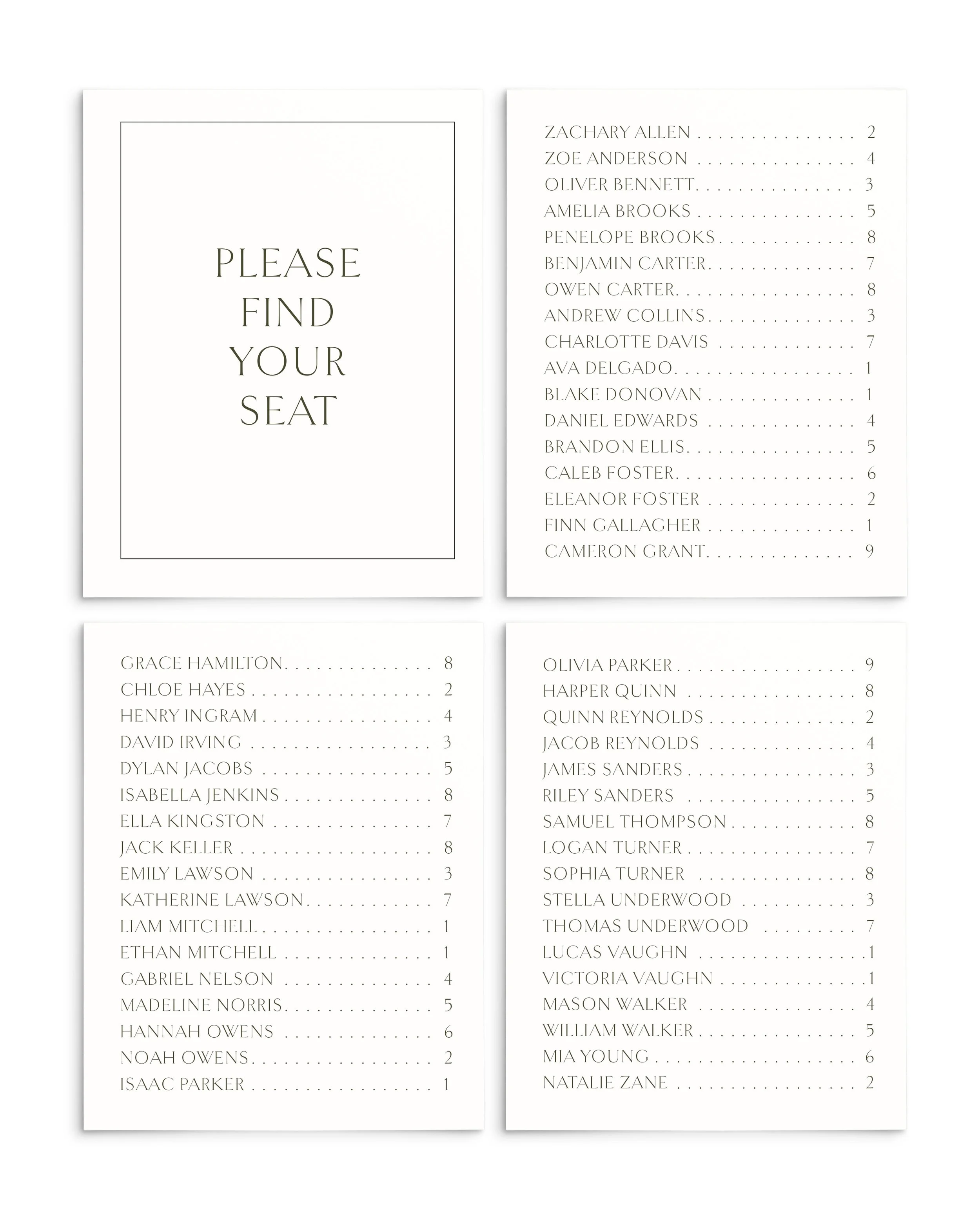 Charlotte Escort Seating Cards