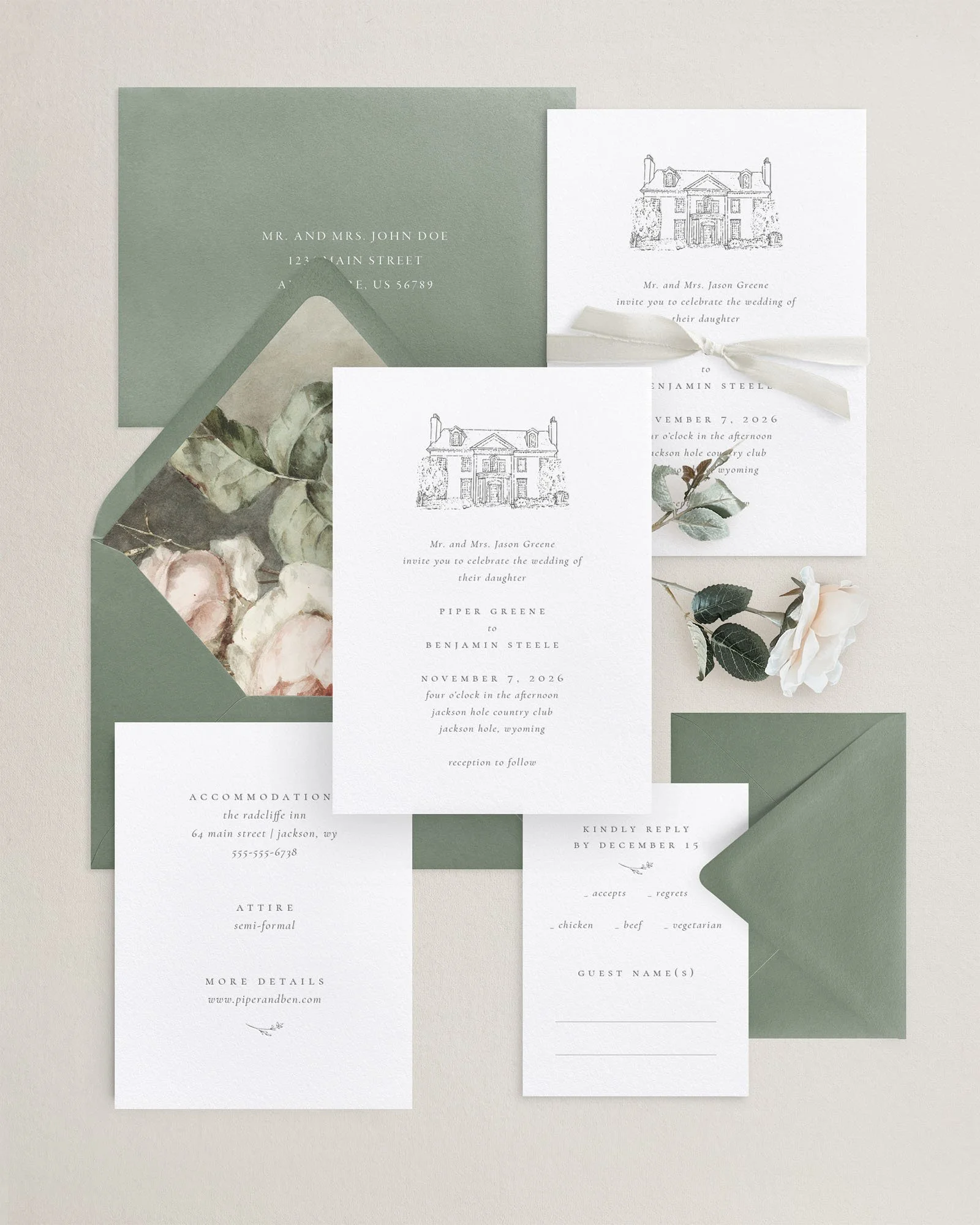 Piper Custom Venue Illustration Wedding Invitations