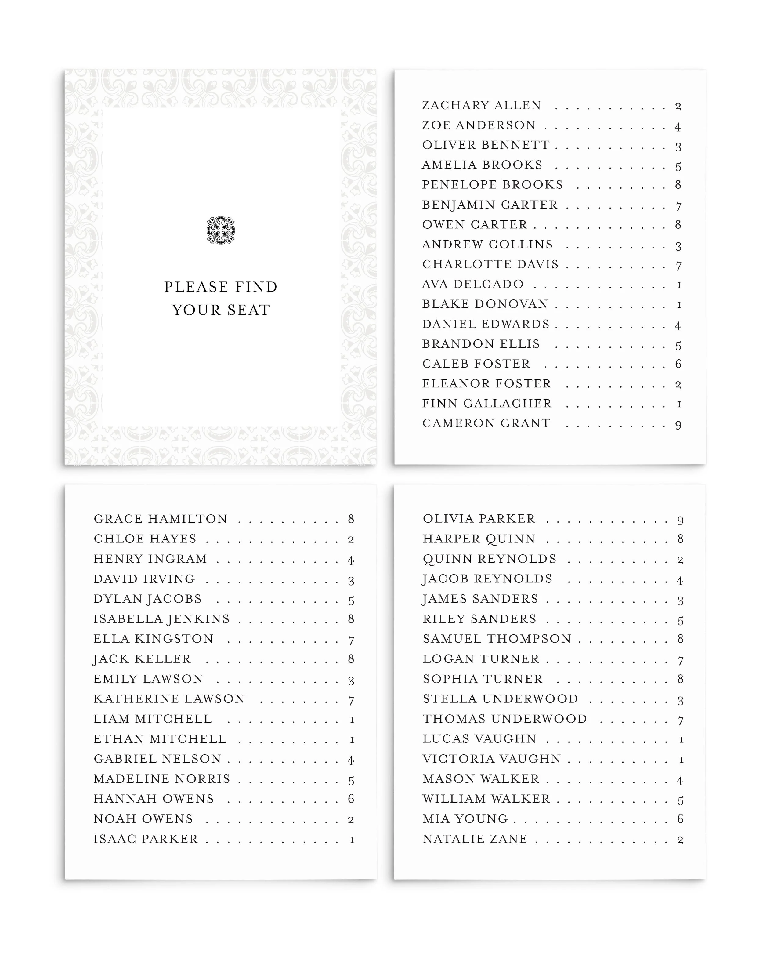 Lake Como Escort Seating Cards