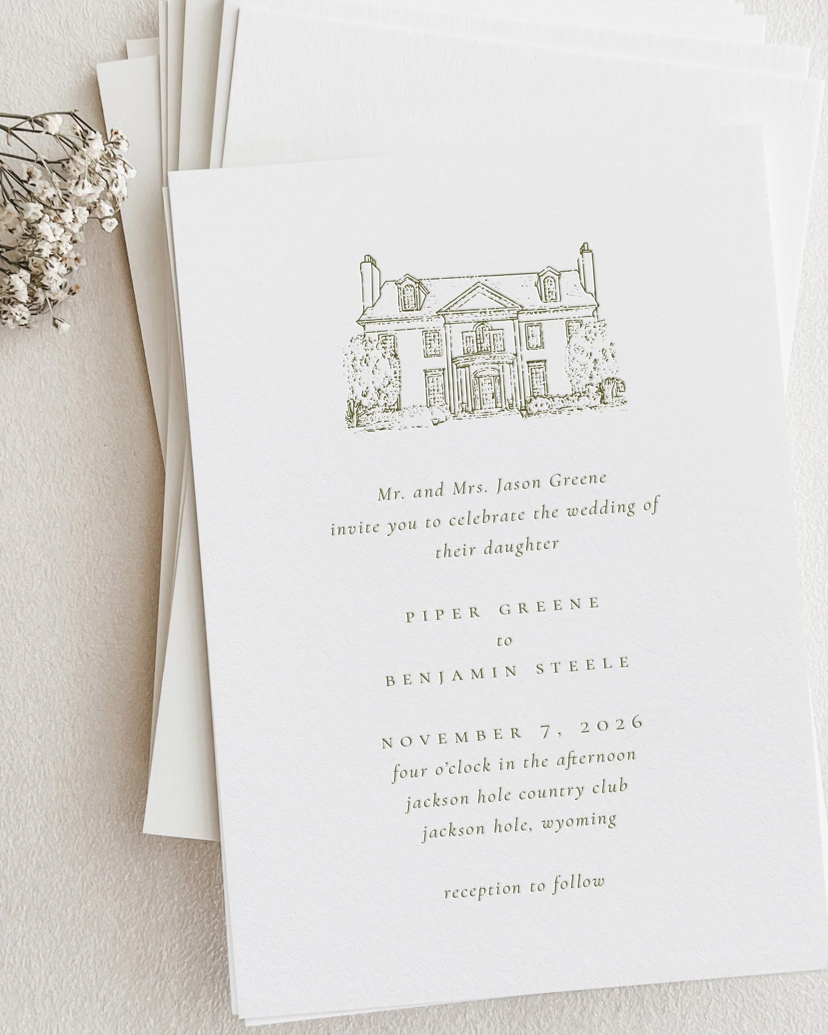 Piper Custom Venue Illustration Wedding Invitations