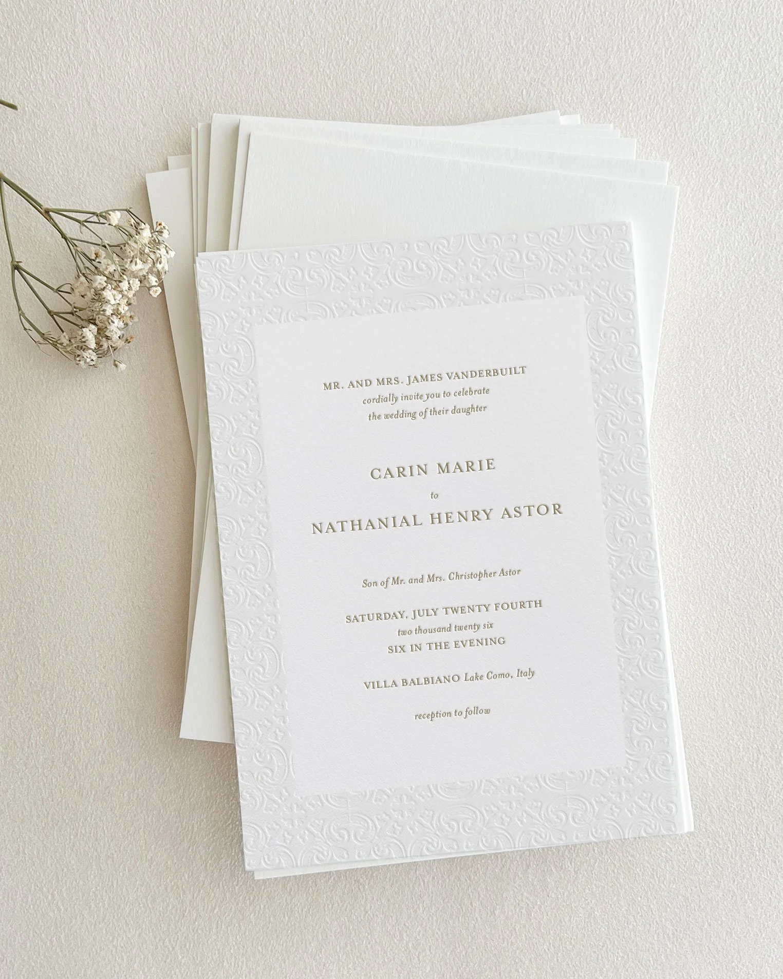 Lake Como Letterpress Wedding Invitations