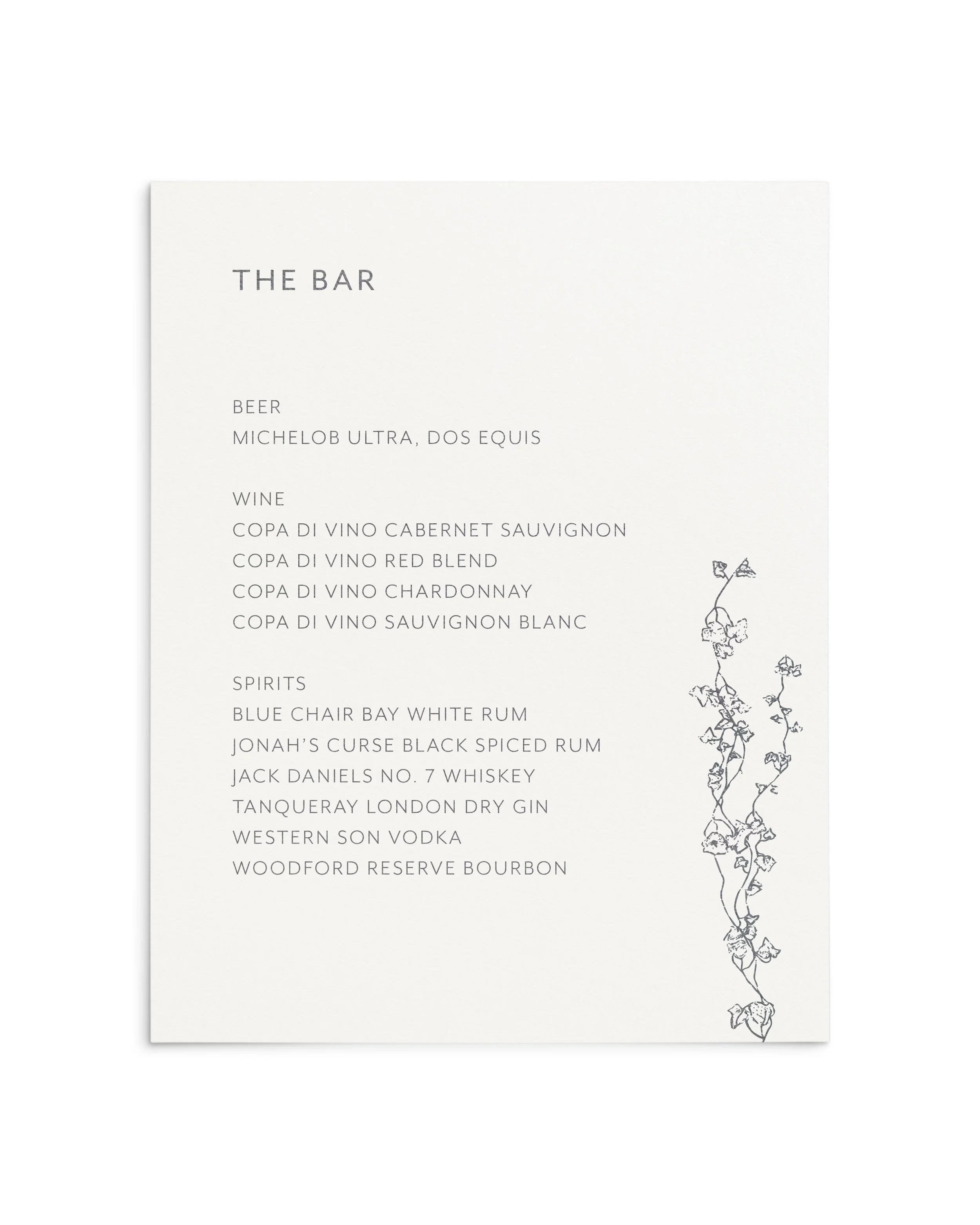 Madelyn Wedding Bar Menu