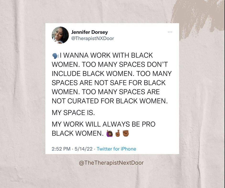 Too many spaces do not include or are not designed for Black women to thrive. My therapy office is not one of them. ☝🏾 Sure, I have clients who are Black men, white men/women and I welcome them! I love working with everyone. 🤗 I&rsquo;m not saying 