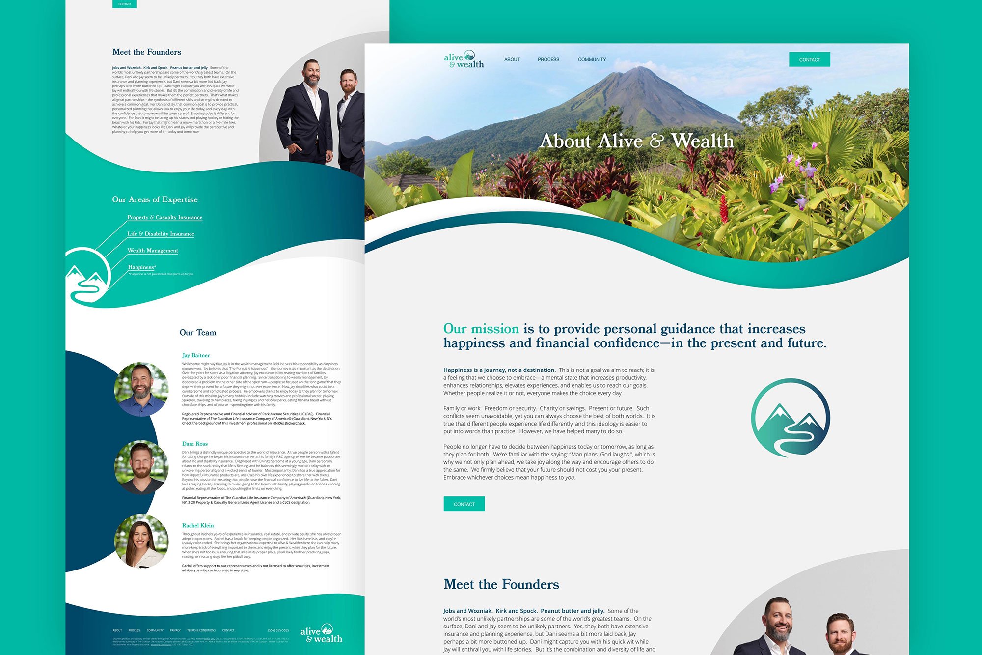 About page for Alive and Wealth website design