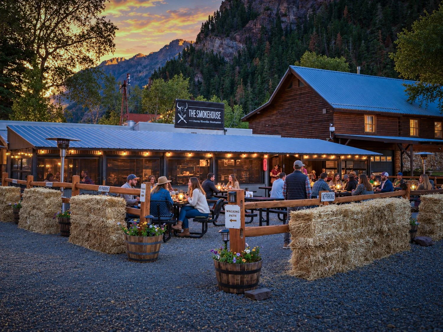 The Smokehouse at Ouray Riverside Resort with mountain views and outdoor dining