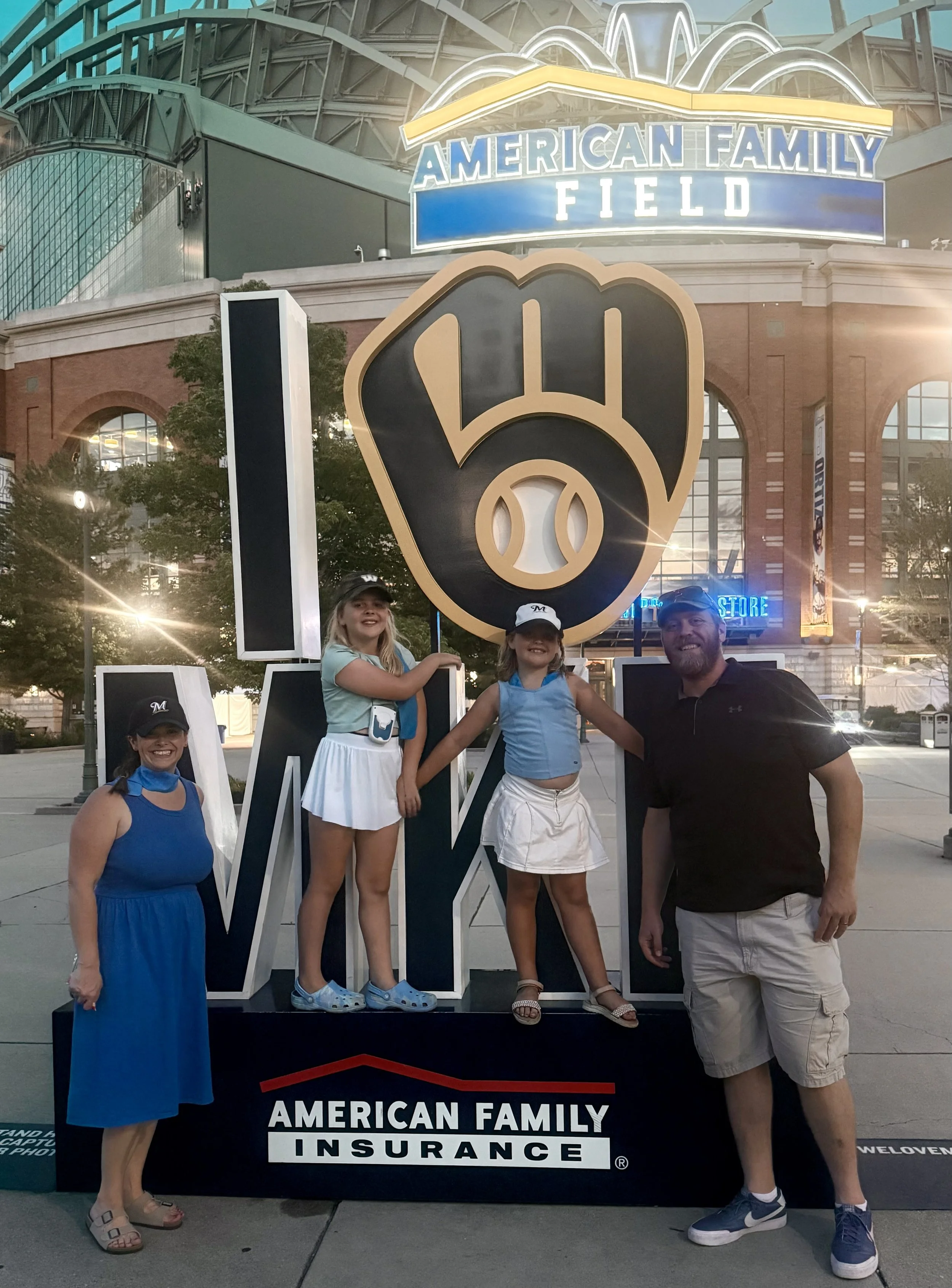 The Van Someren family at a Brewers game outside of American Family Field in Milwaukee, WI.