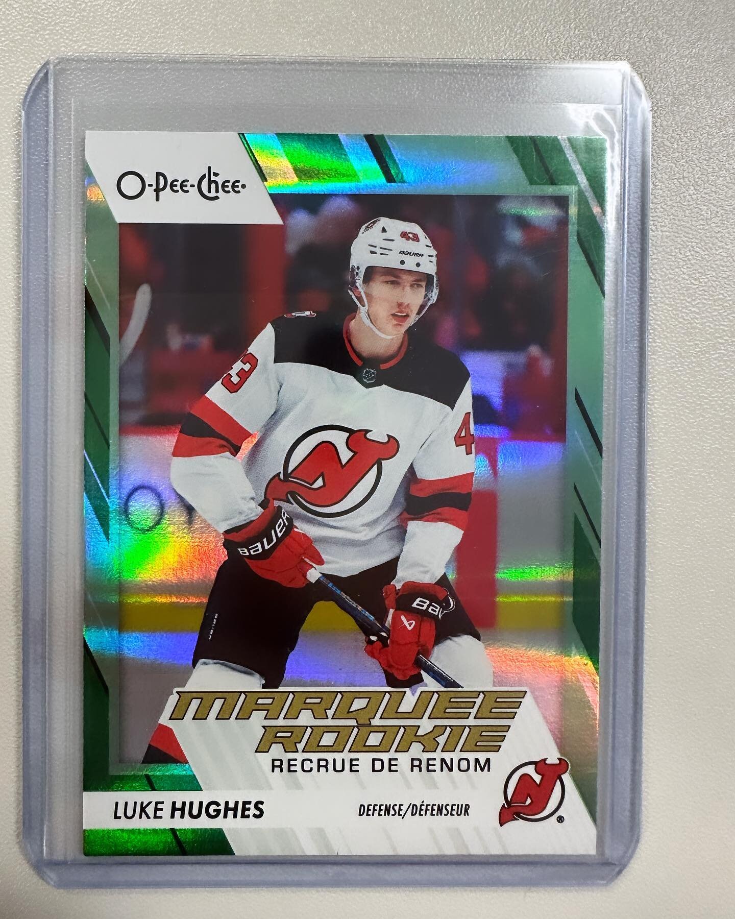 Great pull out of an O-Pee-Chee box by a lucky customer today! Luke Hughes green rookie /33!

Great looking card!