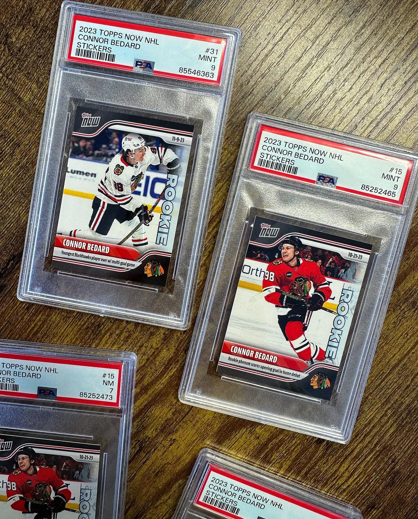 Connor Bedard Topps Now sticker rookies in stock now!  Various grades available! These are great looking and super affordable cards of the hottest NHL rookie. 

Come check them out in shop now!