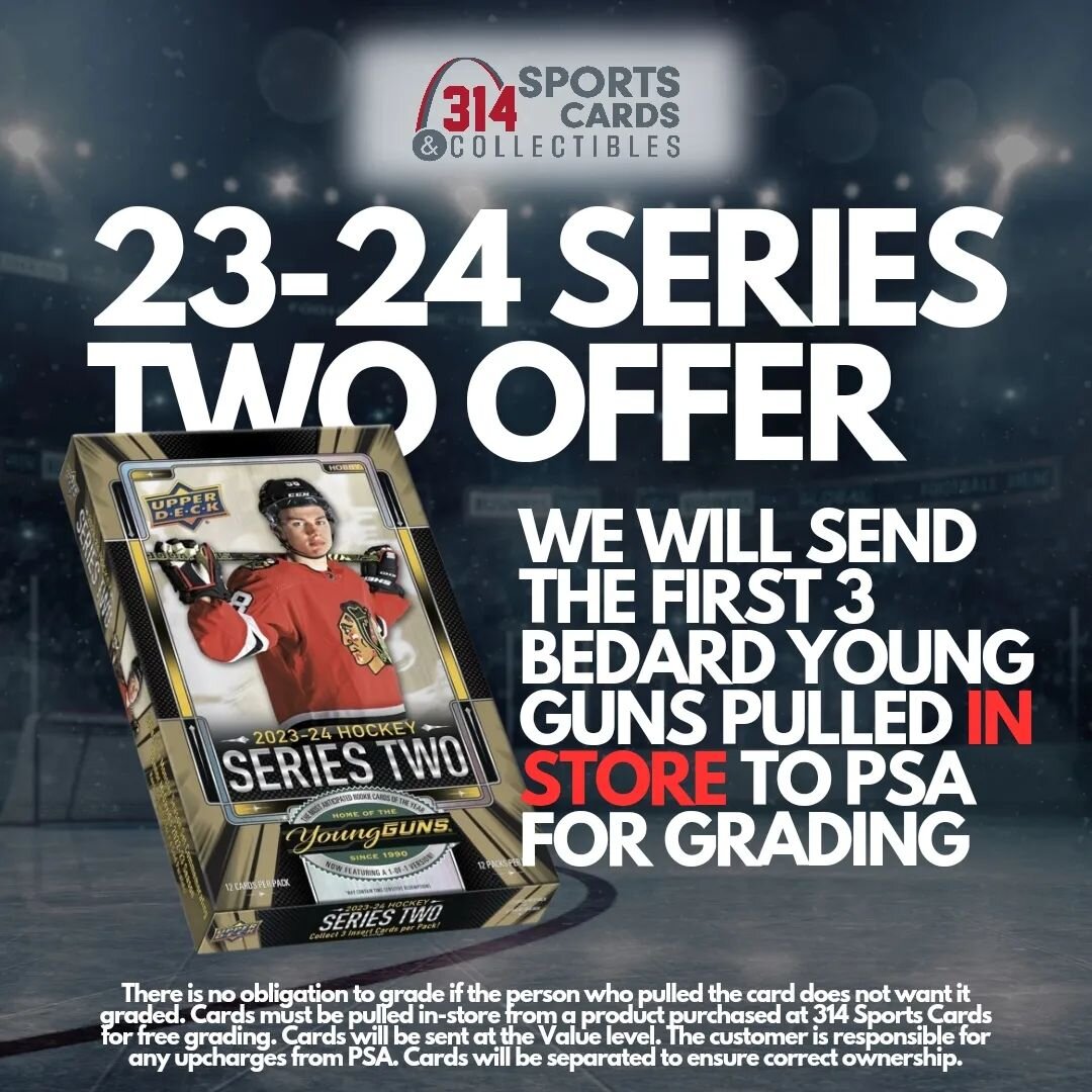 THE BIG DAY IS TOMORROW! 

We could not be more excited for a brand new release. 23-24 Upper Deck Series Two comes out tomorrow and the Bedard Young Gun hunt begins! We will have PLENTY of it in the shop, so make sure to stop by! Packs, boxes, and ca