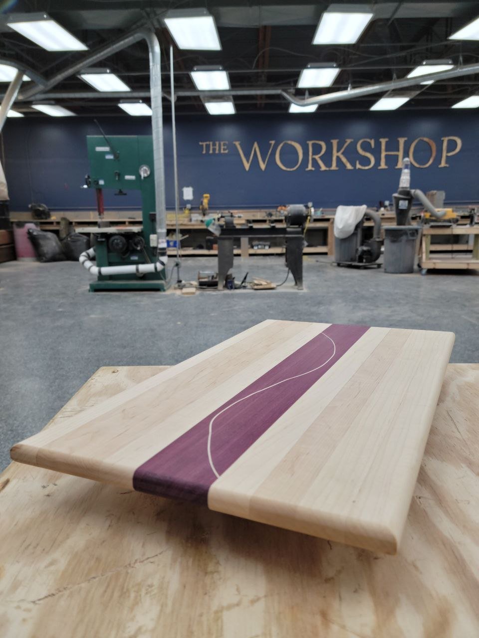 Purpleheart and Maple Curved inlay cutting board — The Workshop