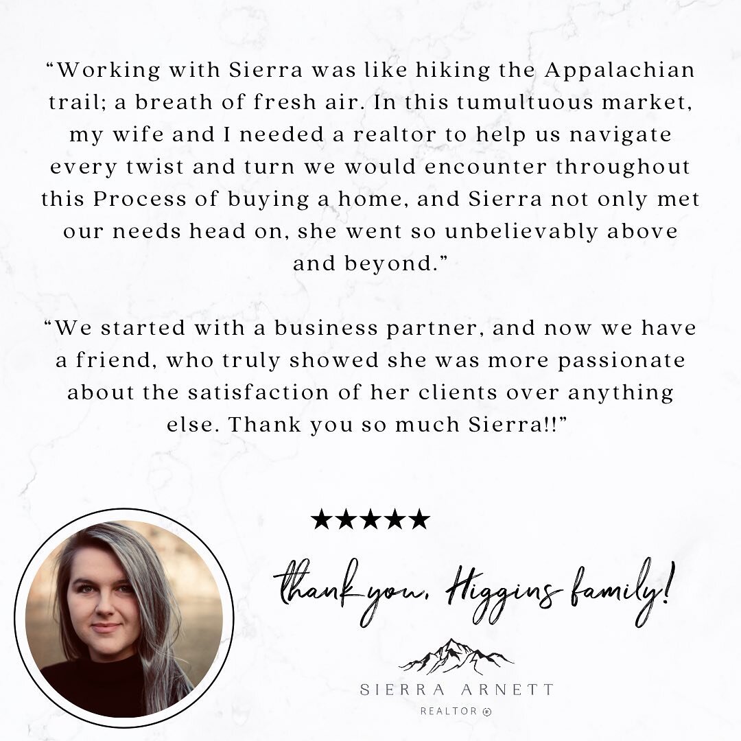 Reviews from clients like this one are good for the soul 🤍

If you want a Realtor who will more than likely become your friend in the process, let&rsquo;s chat! 

Sierra Arnett, REALTOR&reg;
Affiliate Broker
Coldwell Banker Security Real Estate
200 