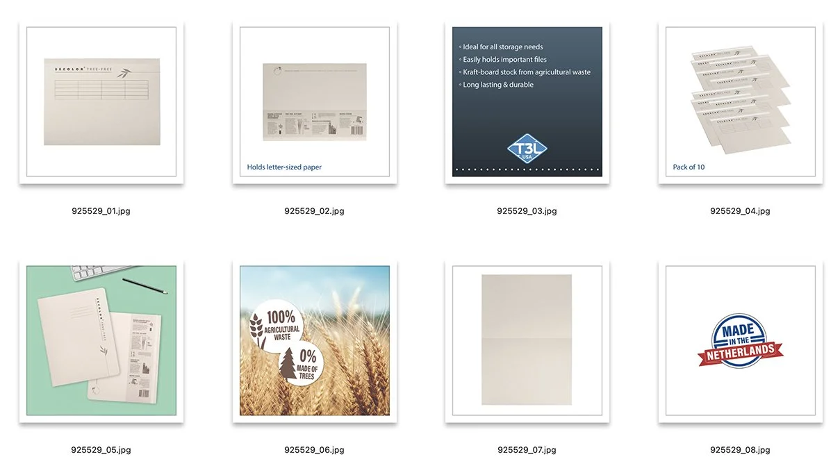 Collection of various letter-sized paper products, including envelopes, sheets, and promotional graphics.