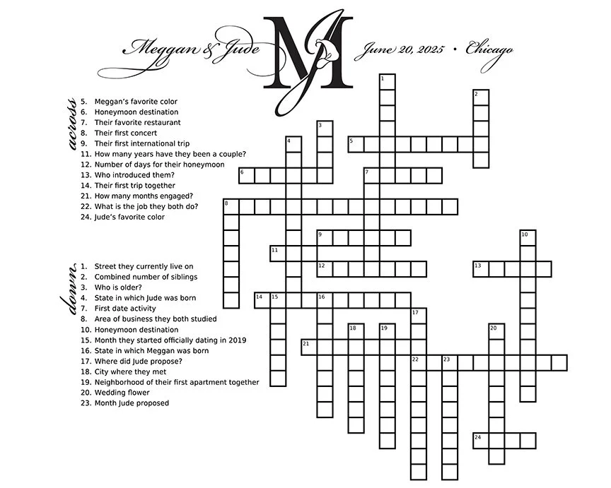 Dry erase 5' x 6' crossword puzzle art