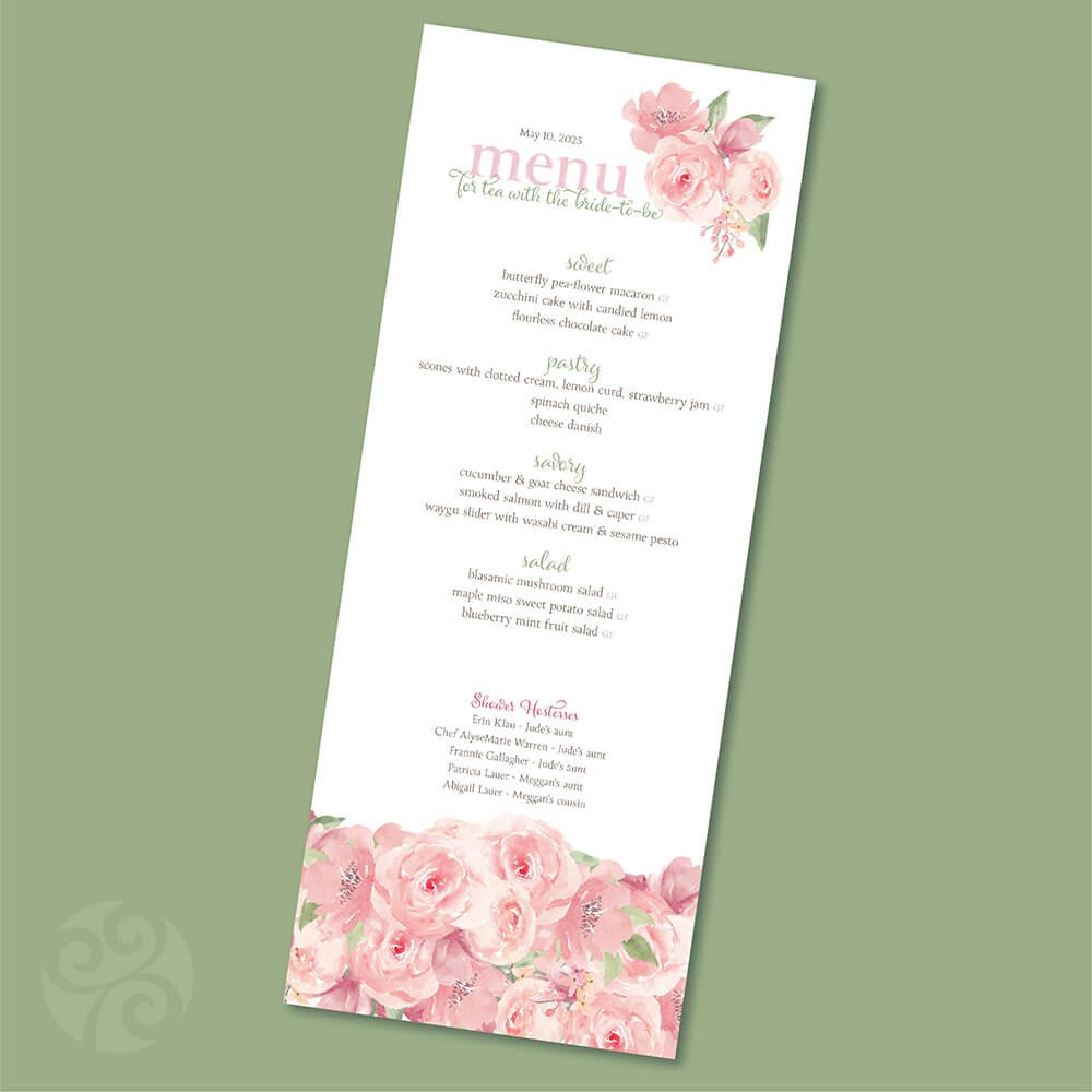 Bridal Shower menu