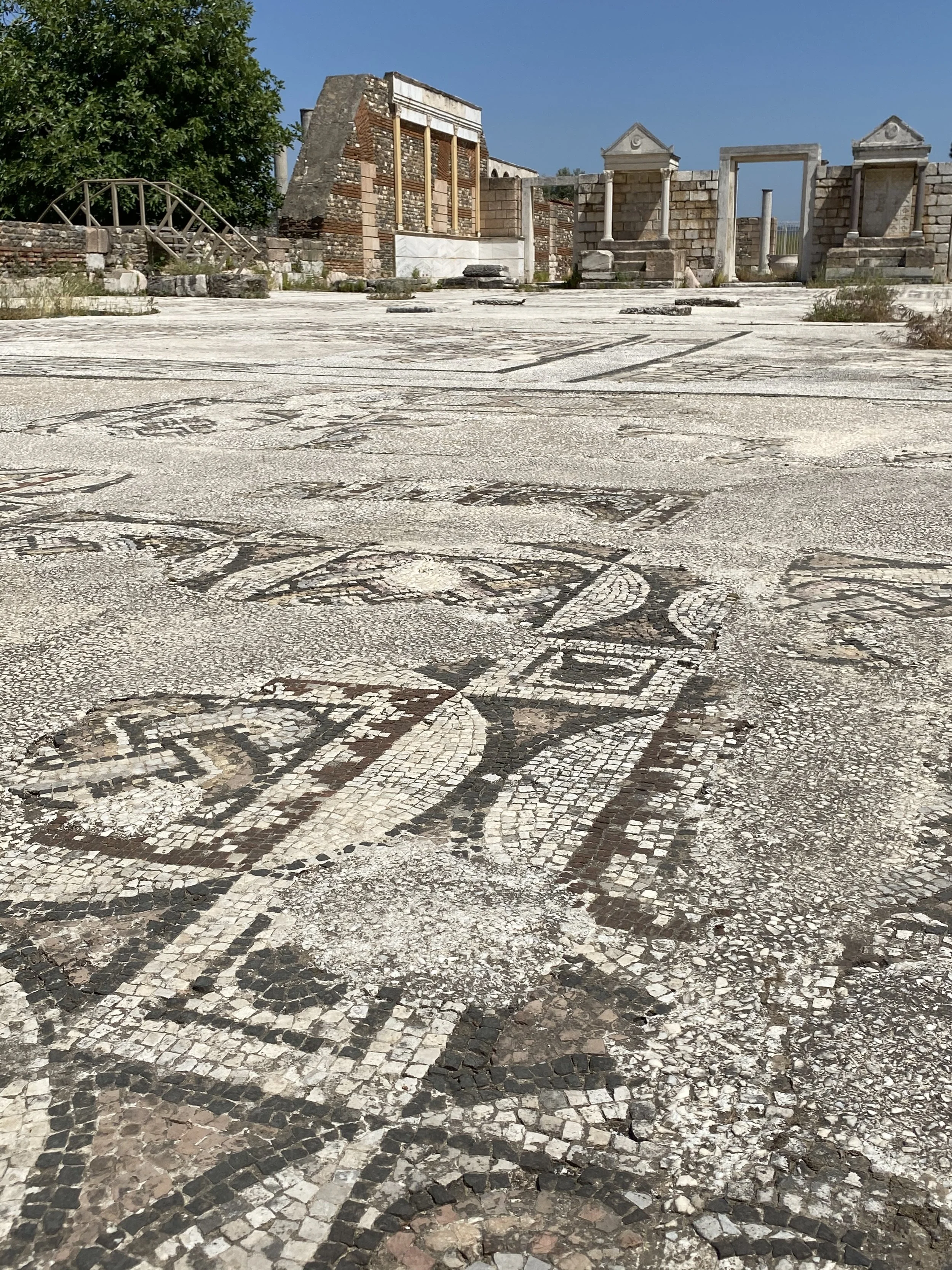 Looking toward the Torah shrines - mosaics in the floors