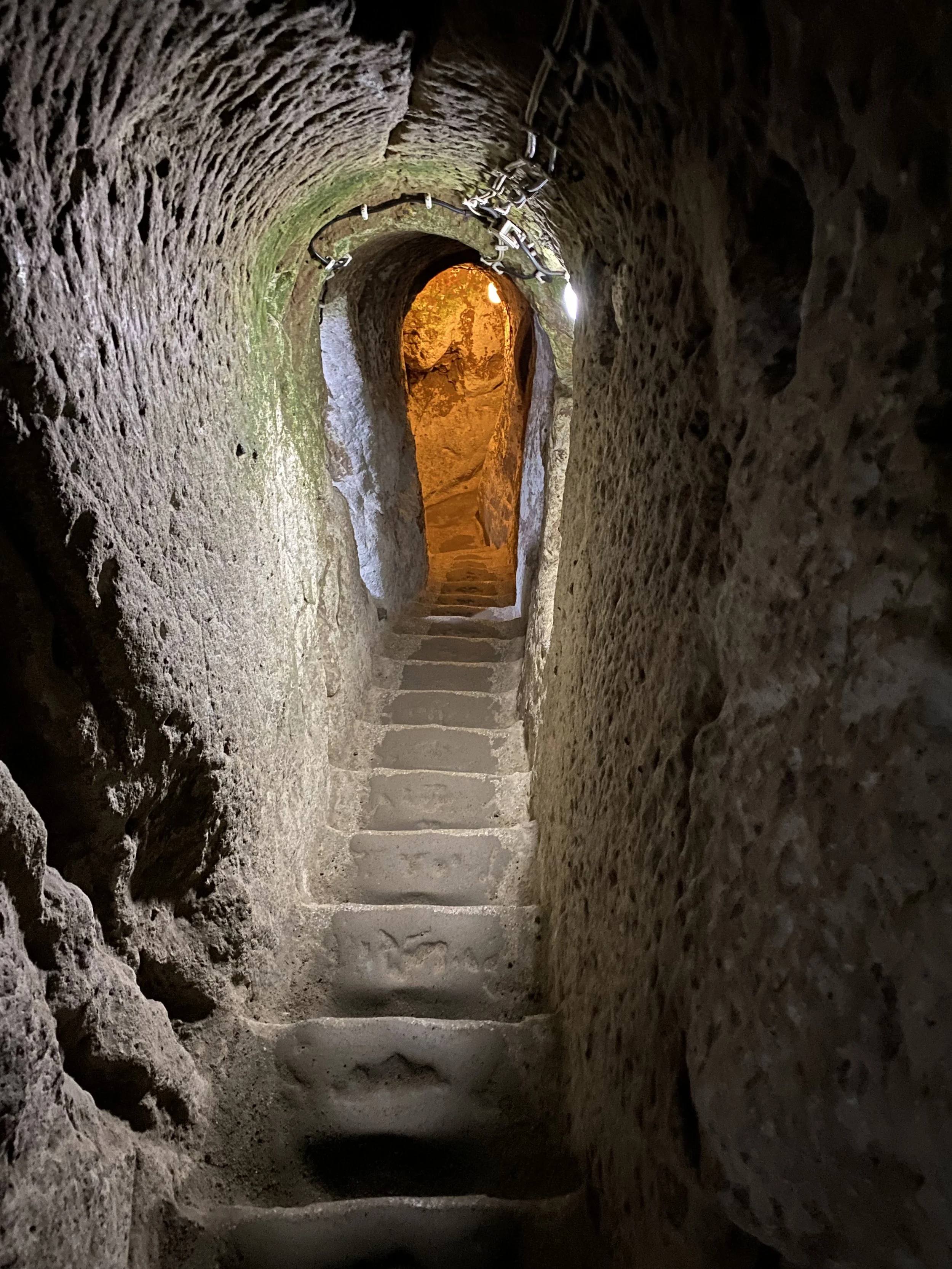 Narrow steep steps between the underground levels at Derinkuyu