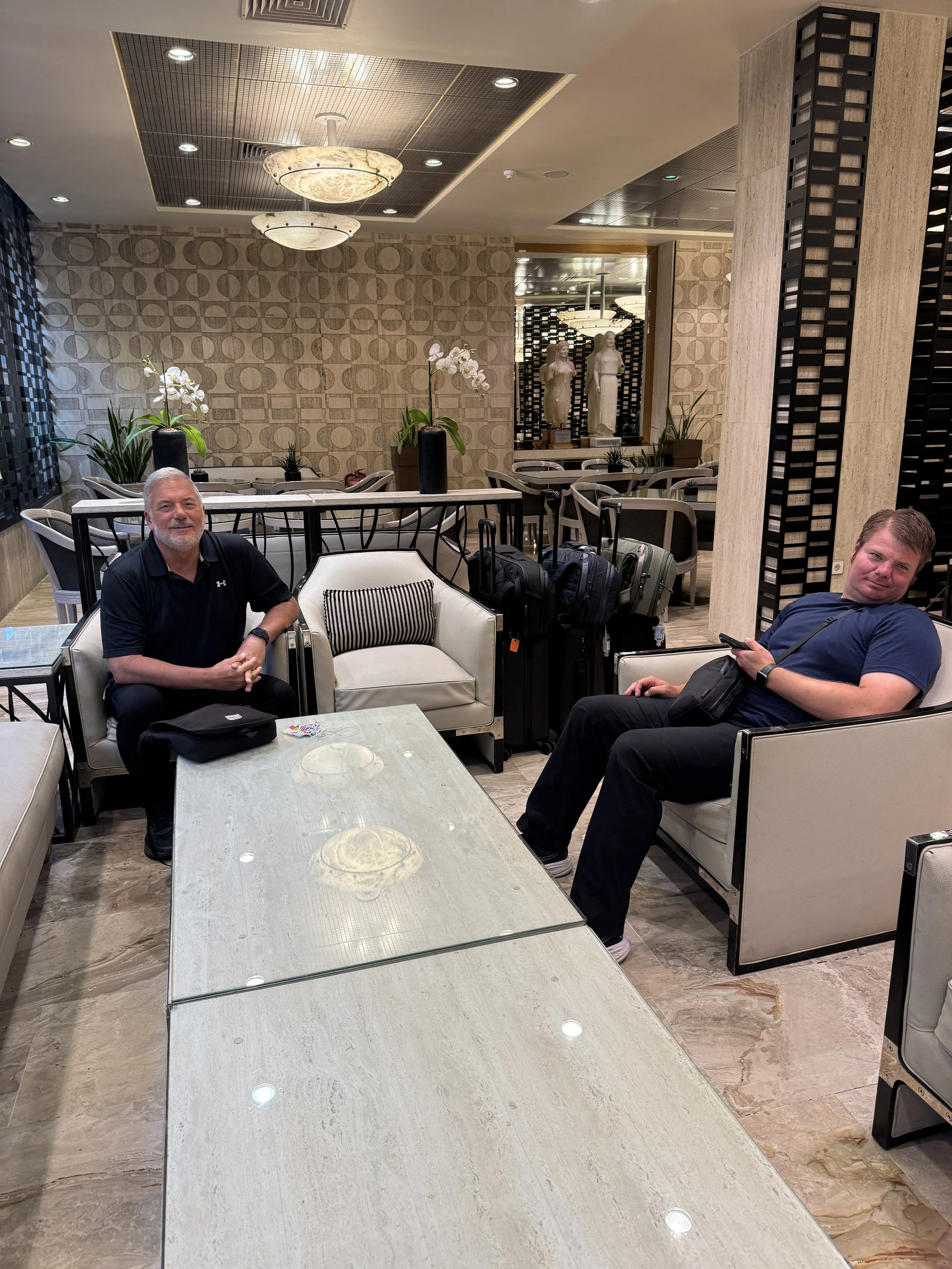 Waiting for our airport shuttle to begin the journey home