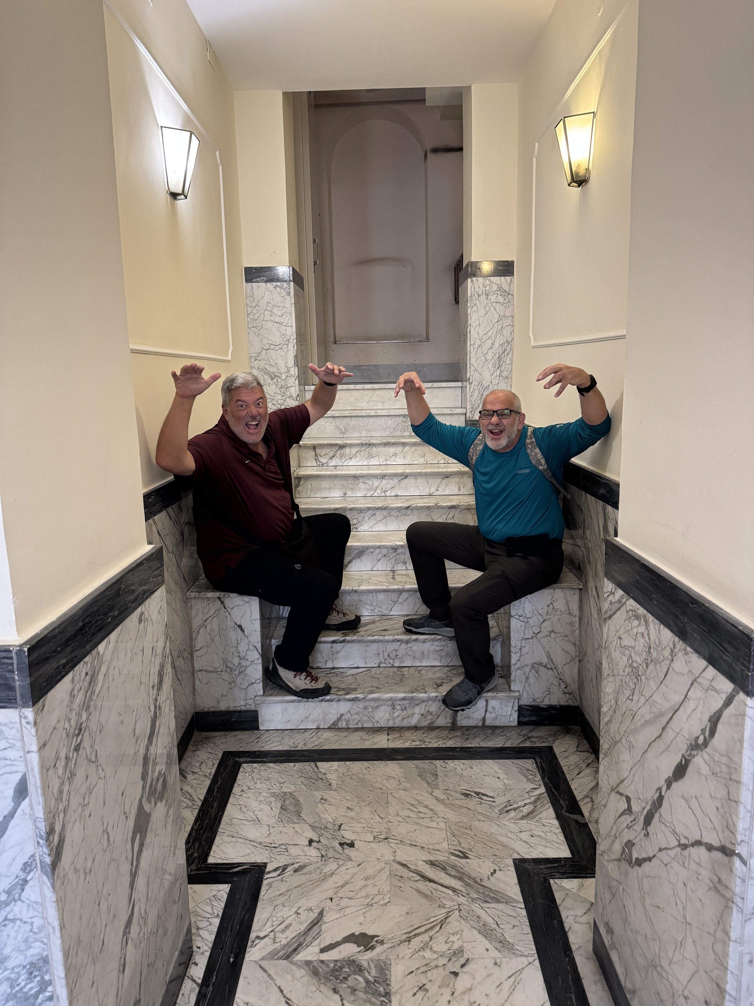 Two gargoyle sculptures decorating our apartment building