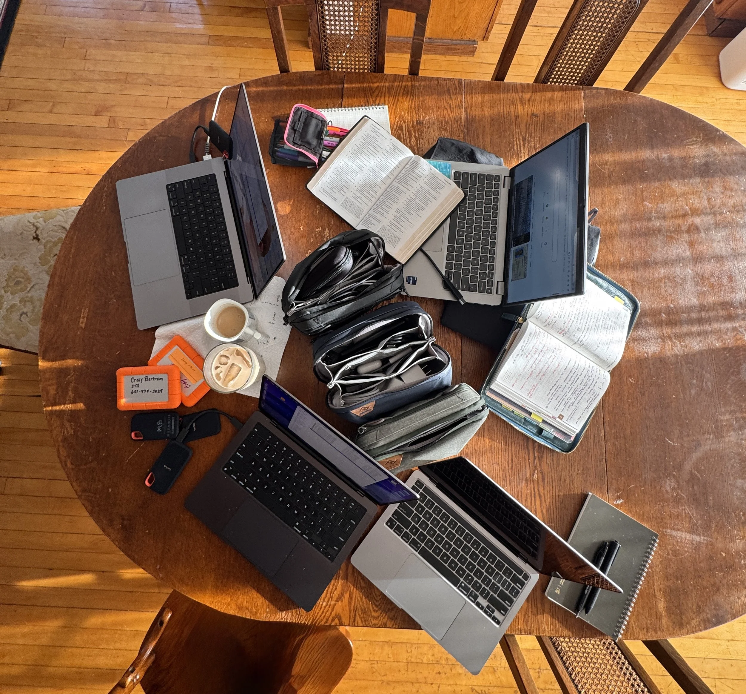 Portable Hard Drives, Laptops, Bibles and Organization.