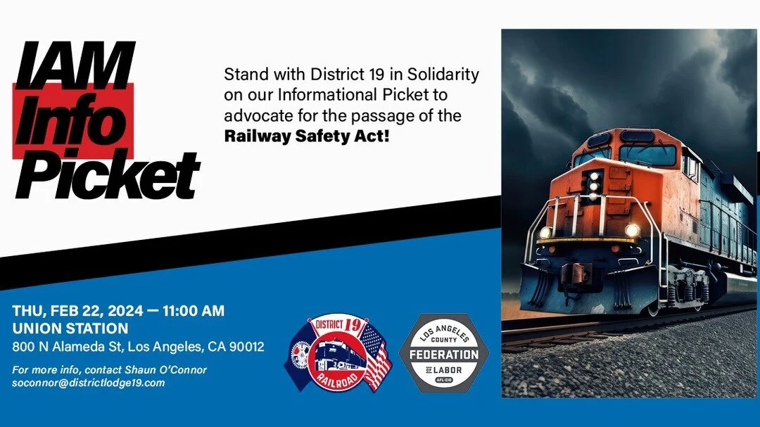 Familia y amigos en Los Angeles, join to the members of Machinists Union to advocate for the passage of the Rail Safety Act to help keep the Los Angeles community safe. The proposed legislation aims to enhance safety measures for railway employees an