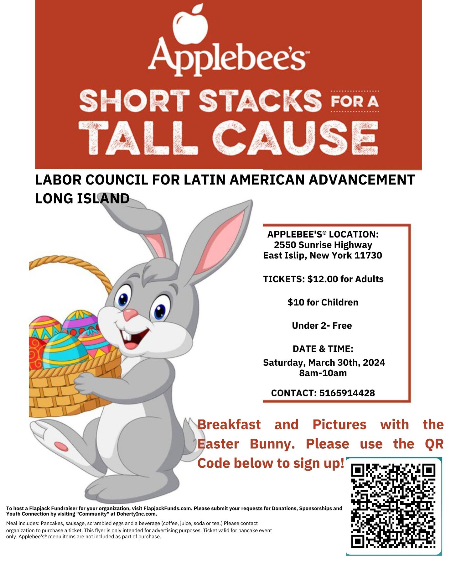 Join LCLAA Long Island Chapter to its Breakfast with the Easter Bunny Scholarship Fundraiser next Saturday March 30th, at 2550 Sunrise Hwy, East Islip, New York. Let&rsquo;s share con la familia while we support our community. Reservations at Cash Ap