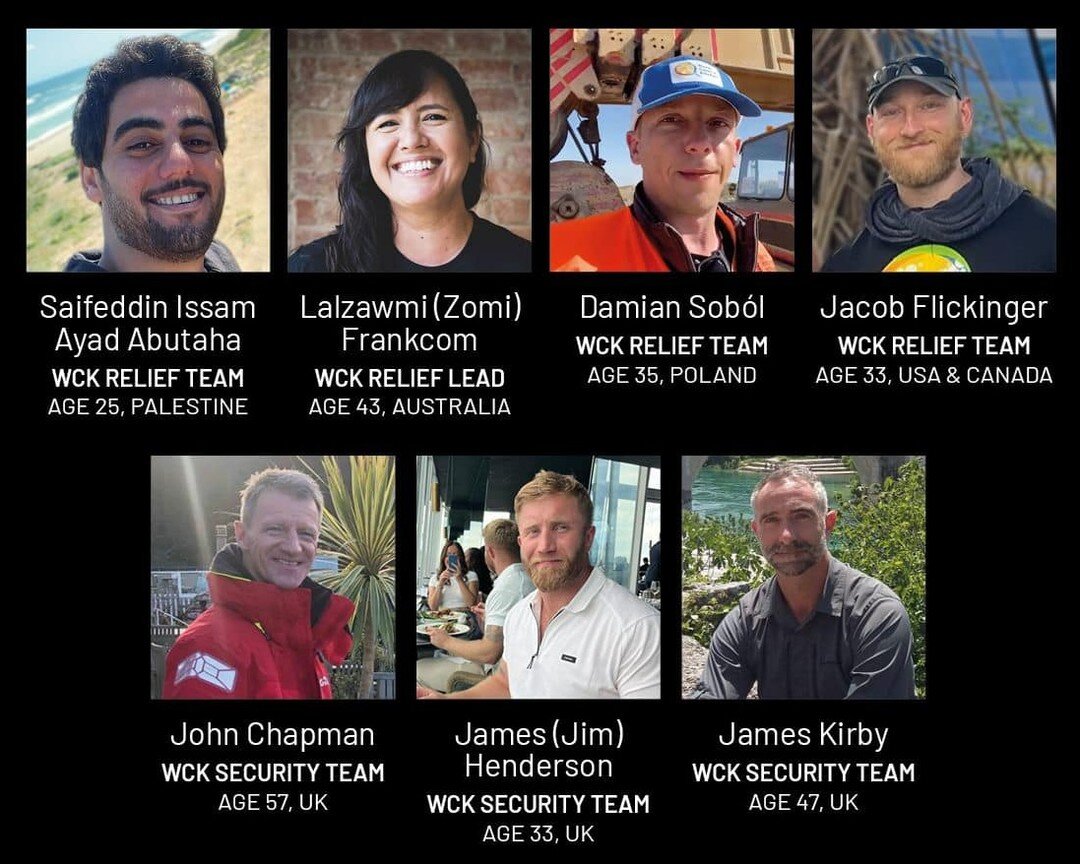 Our hearts ache for the tragic loss of wckitchen 's seven volunteers and countless innocent civilians, kids, and women, in the recent and past bombing attack in Gaza. Our deepest condolences to their families and loved ones during this difficult time
