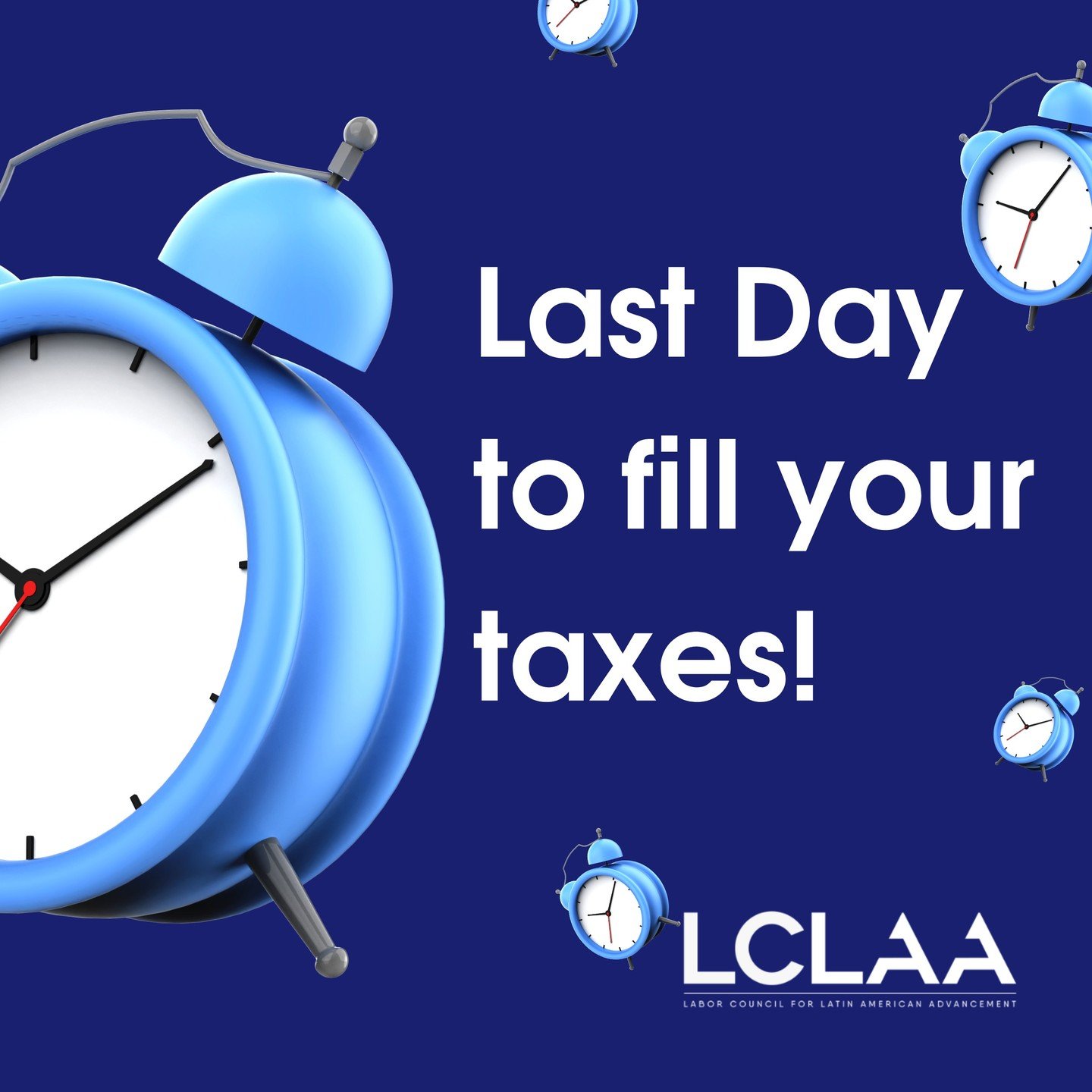 Taxes provide revenue for federal, local, and state governments to fund essential services. Remember today is the last day!
...
Los impuestos generan fondos para los gobiernos federal, local y de cada estado puedan proveen con servicios b&aacute;sico