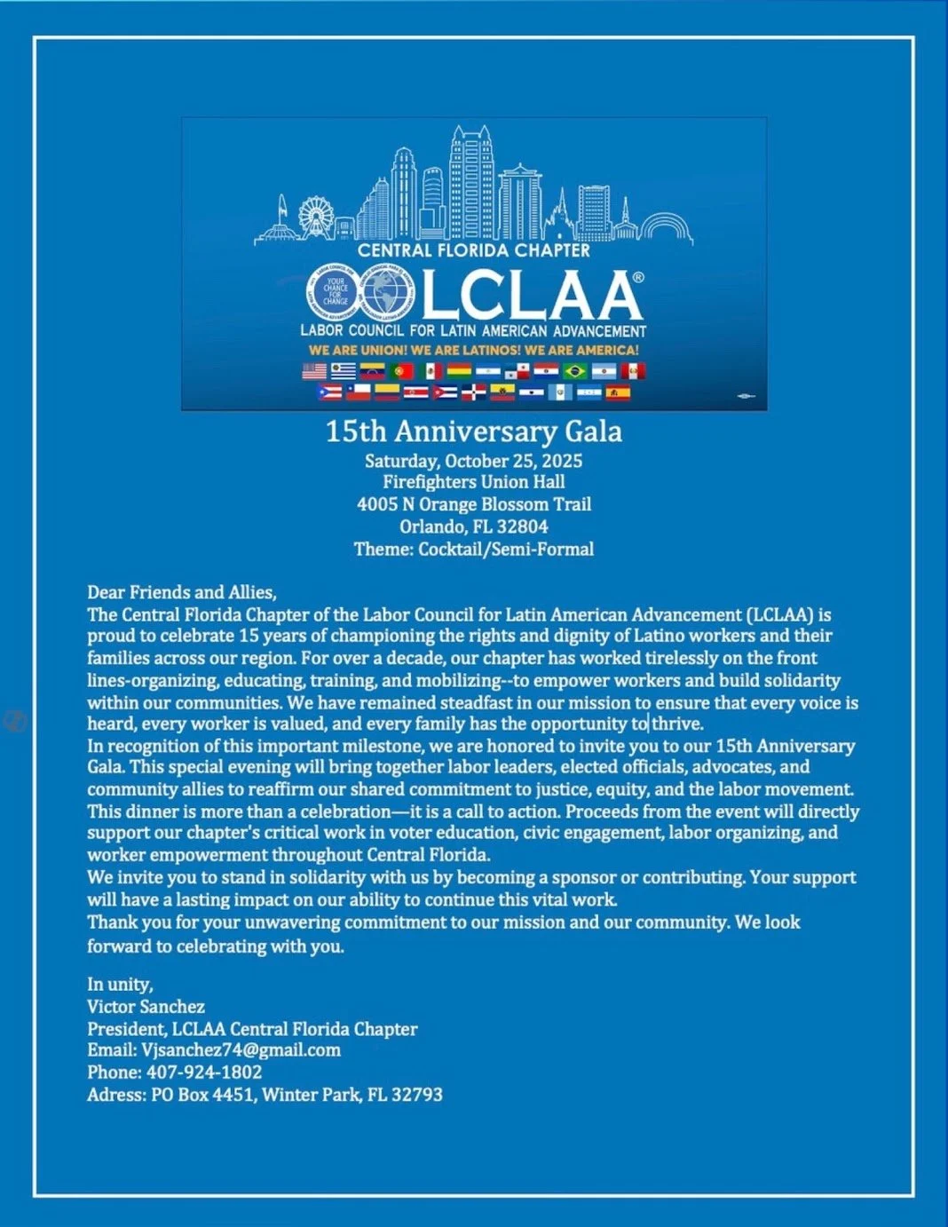 Gala del 15º aniversario de la LCLAA de Florida Central