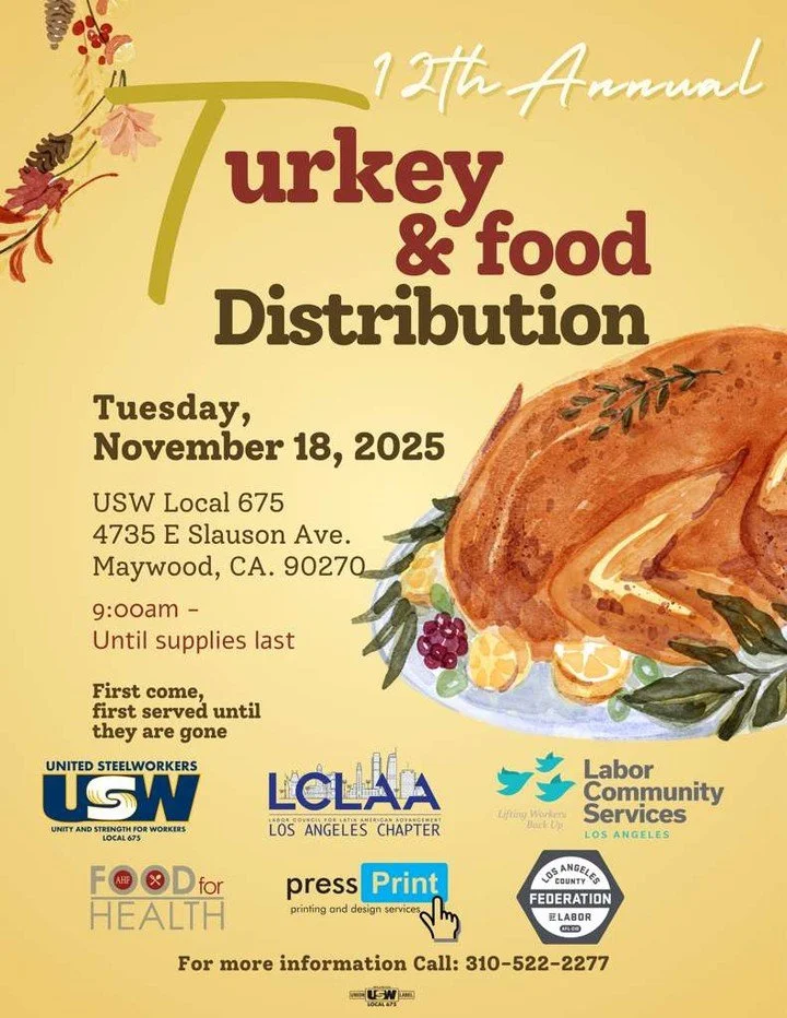 🦃 12th Annual Turkey &amp; Food Drive &ndash; Tomorrow in LA!
Tomorrow, LCLAA Los Angeles unites once again for our 12th Annual Turkey and Food Drive!
Join us as we stand in solidarity with working families, sharing food, love, and hope this holiday